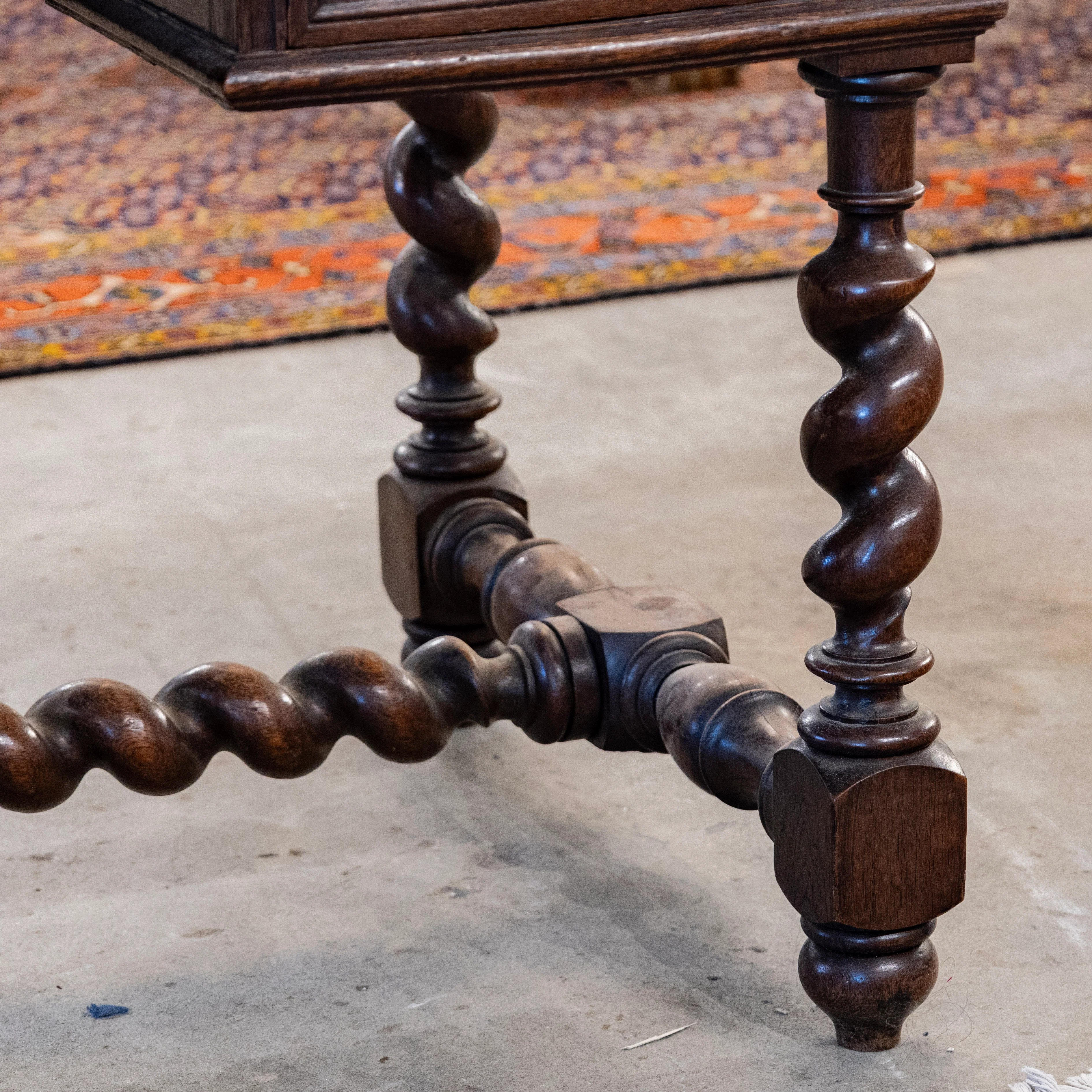 French Barley Twist Desk – Carved Ornate Detailing in Dark Wood - Image 15