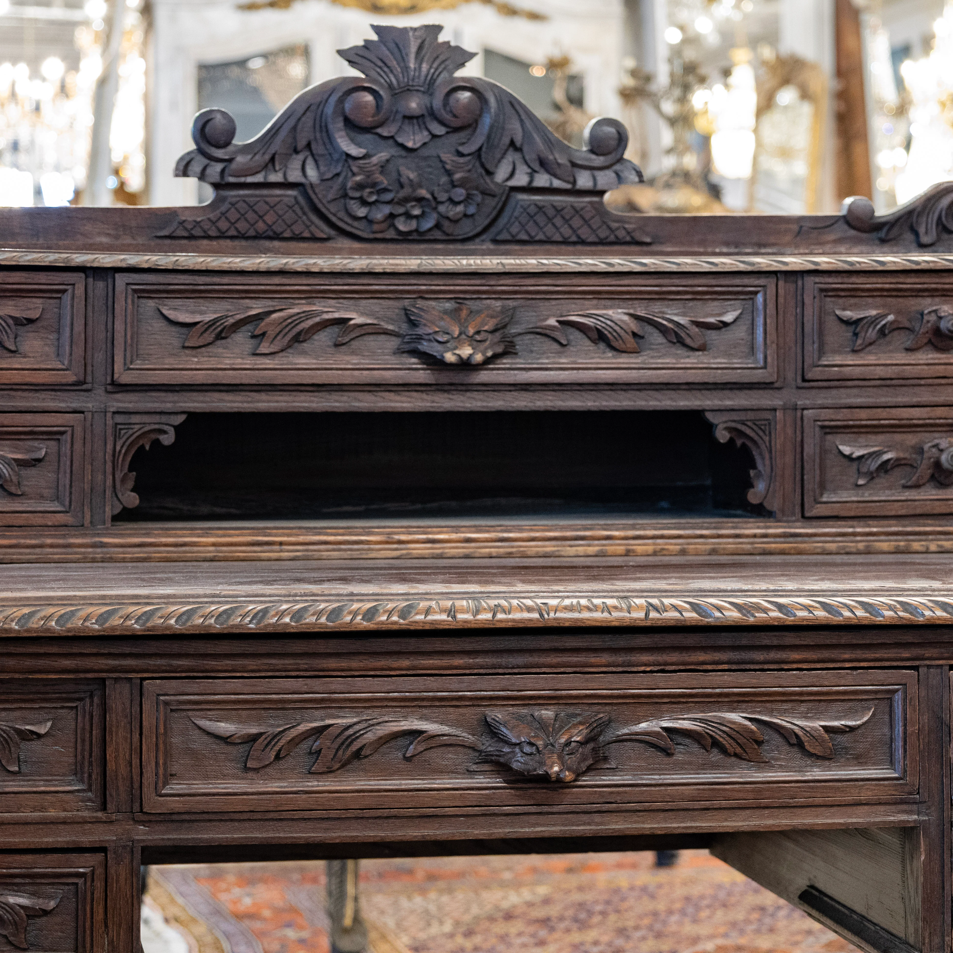French Barley Twist Desk – Carved Ornate Detailing in Dark Wood - Image 4