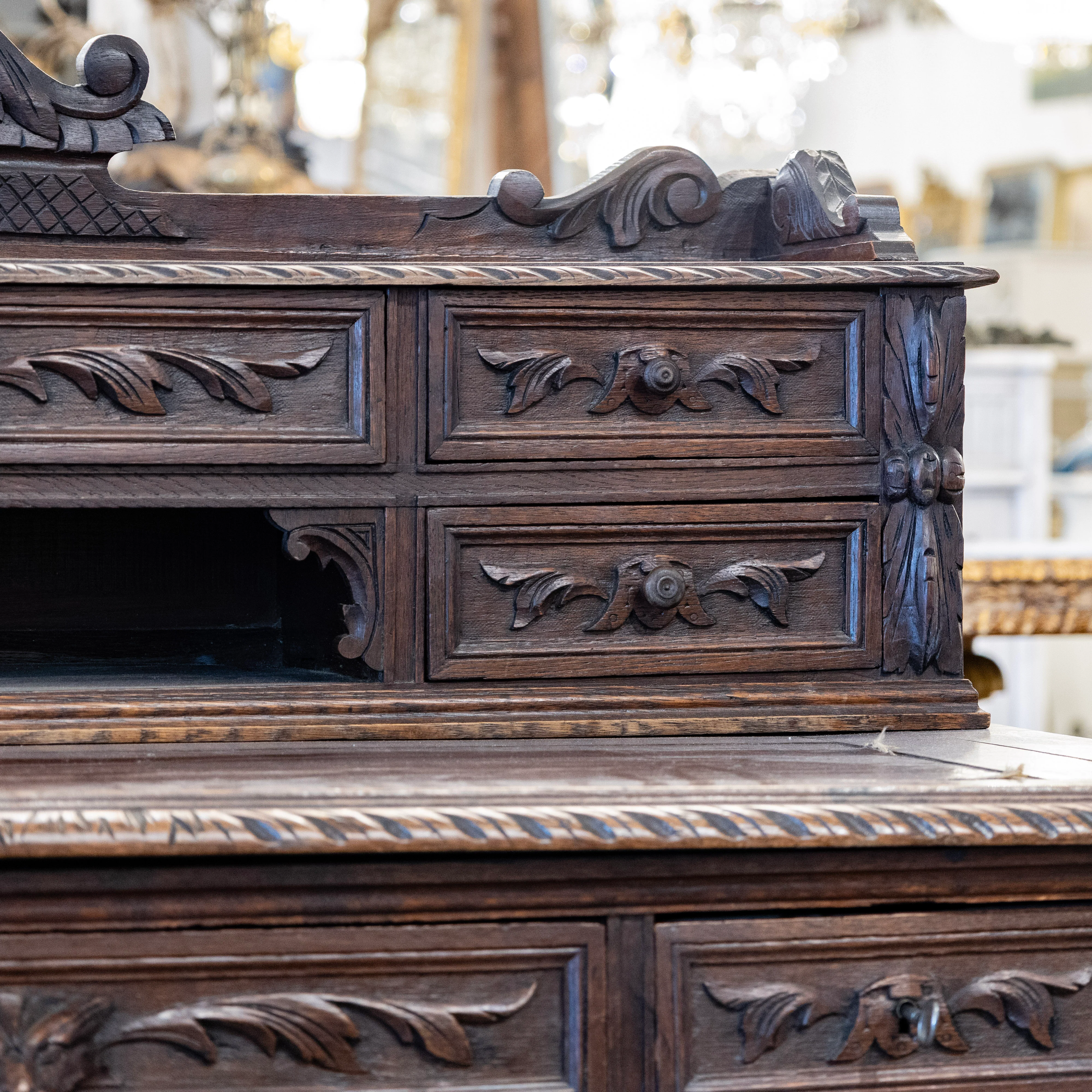 French Barley Twist Desk – Carved Ornate Detailing in Dark Wood - Image 6