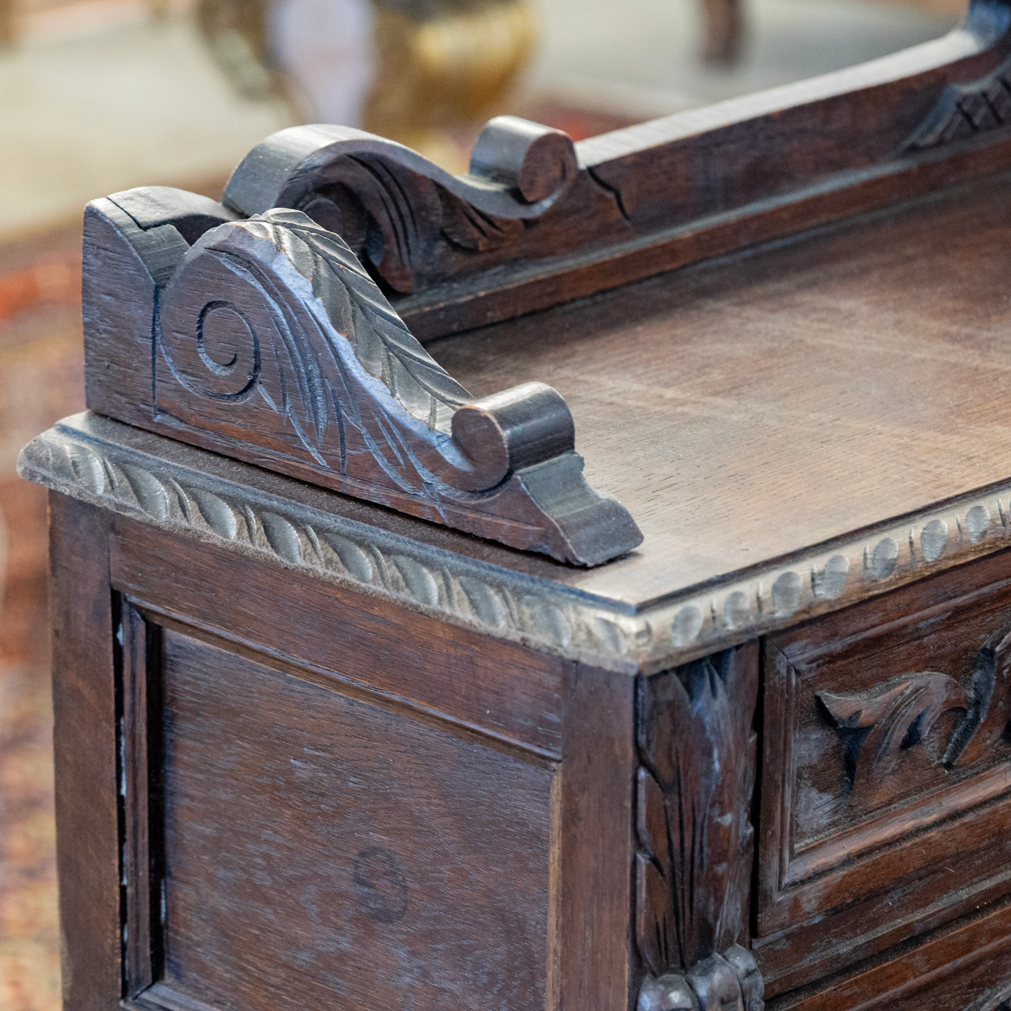 French Barley Twist Desk – Carved Ornate Detailing in Dark Wood - Image 9