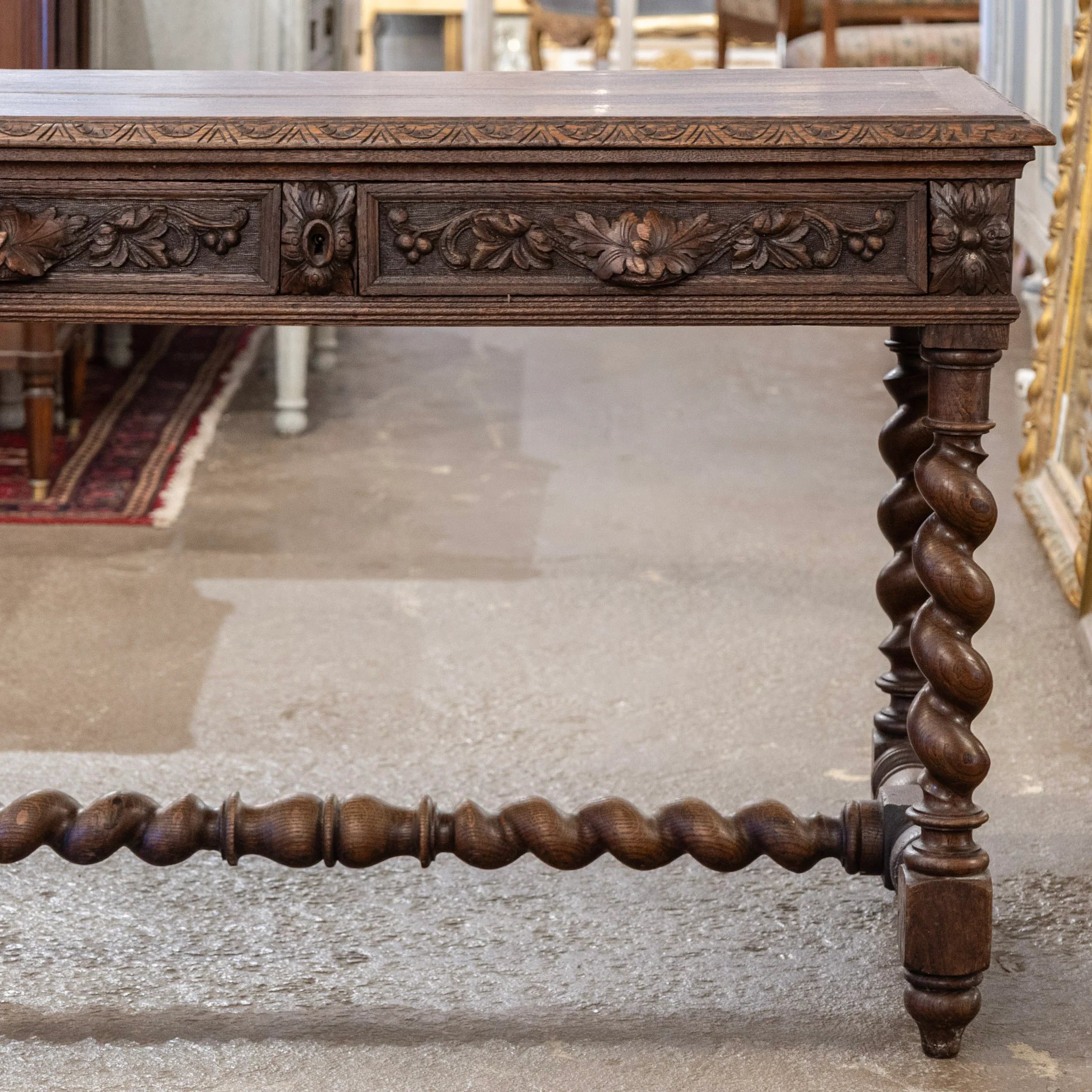 French Barley Twist Writing Desk – Hand-Carved Floral Detailing - Image 3
