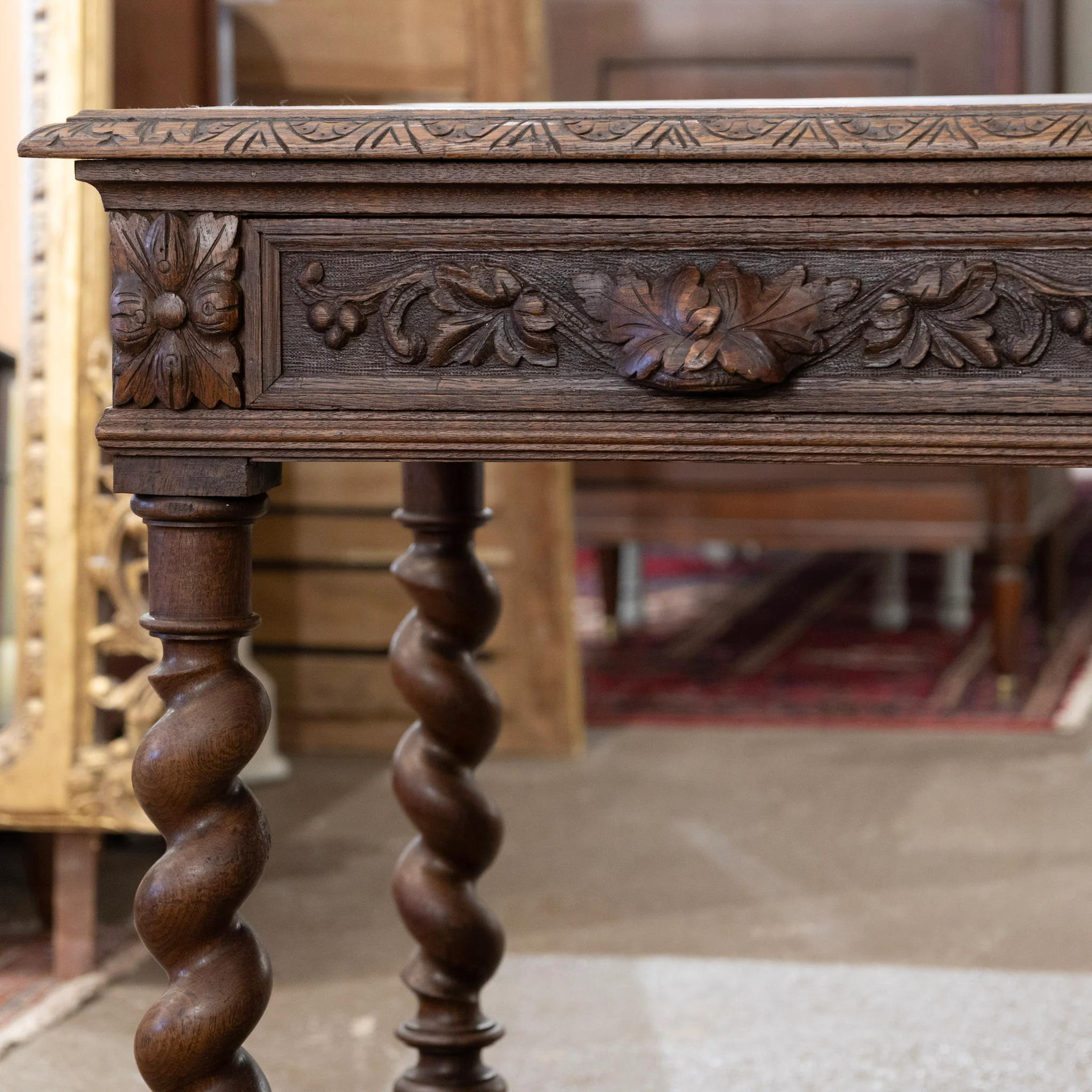 French Barley Twist Writing Desk – Hand-Carved Floral Detailing - Image 4