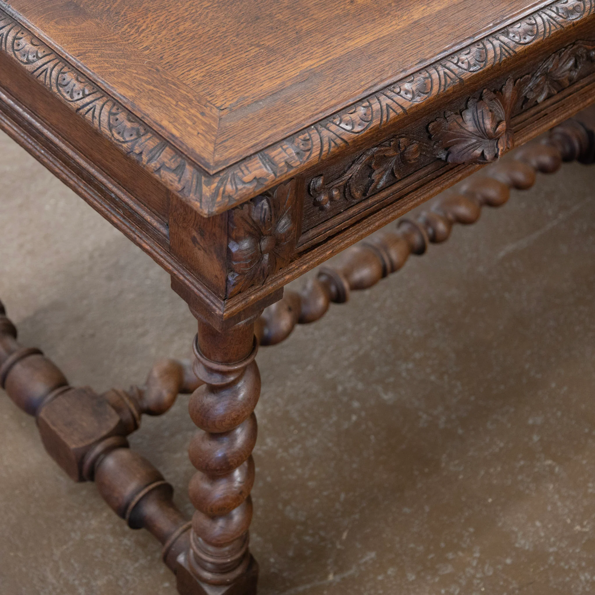 French Barley Twist Writing Desk – Hand-Carved Floral Detailing - Image 5