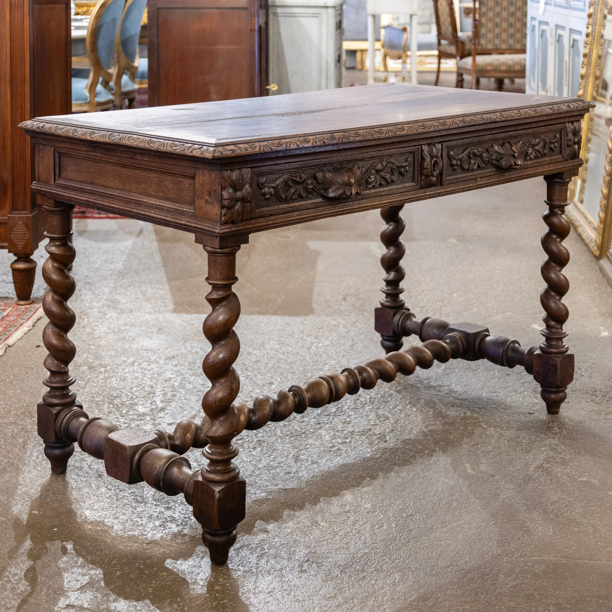 French Barley Twist Writing Desk – Hand-Carved Floral Detailing - Image 9