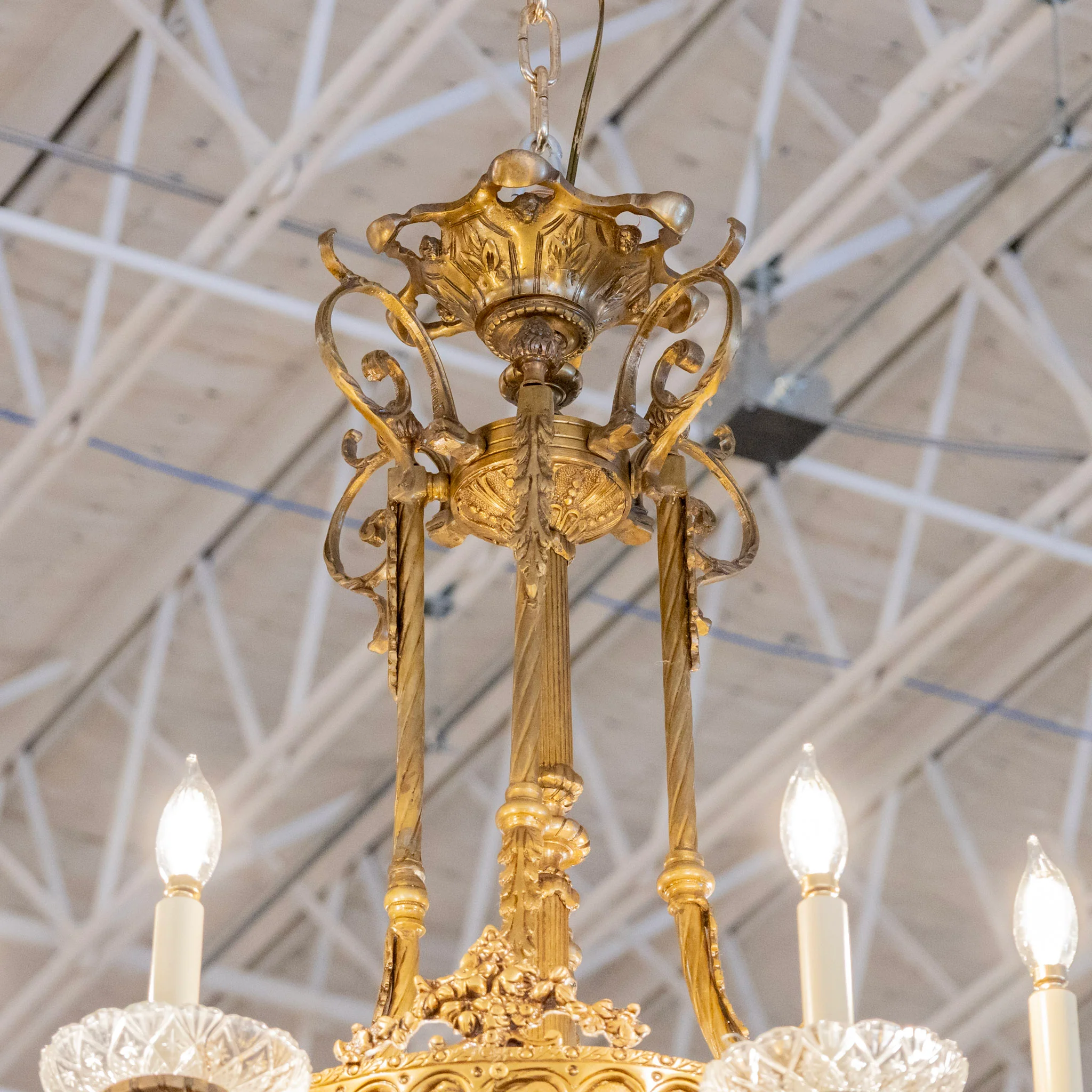 French Basket Brass Candelabra Chandelier – Ornate Gilded Beaded Crystal Frame - Image 3