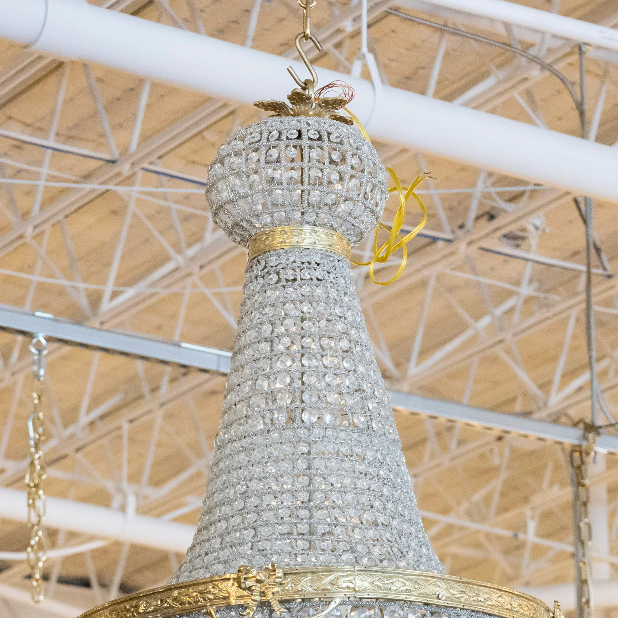 French Basket Brass Chandelier – Beaded Crystal & Bow Detailing - Image 2