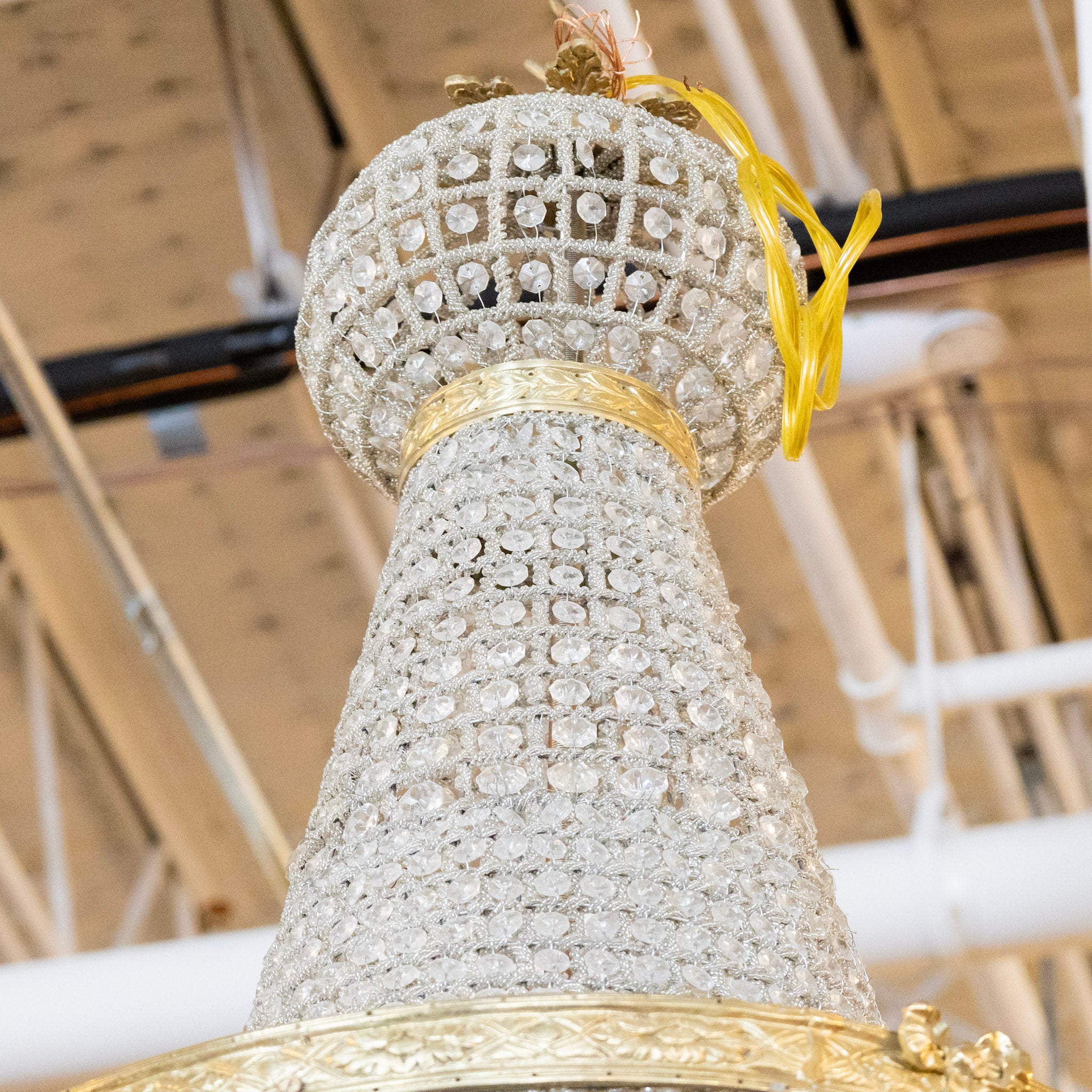 French Basket Brass Chandelier – Beaded Crystal & Bow Detailing - Image 5