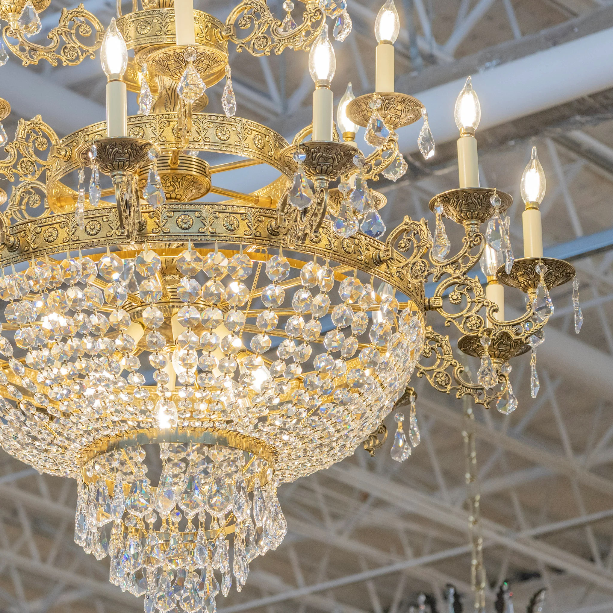 French Basket Brass Chandelier – Beaded Crystal & Ornate Frame - Image 3