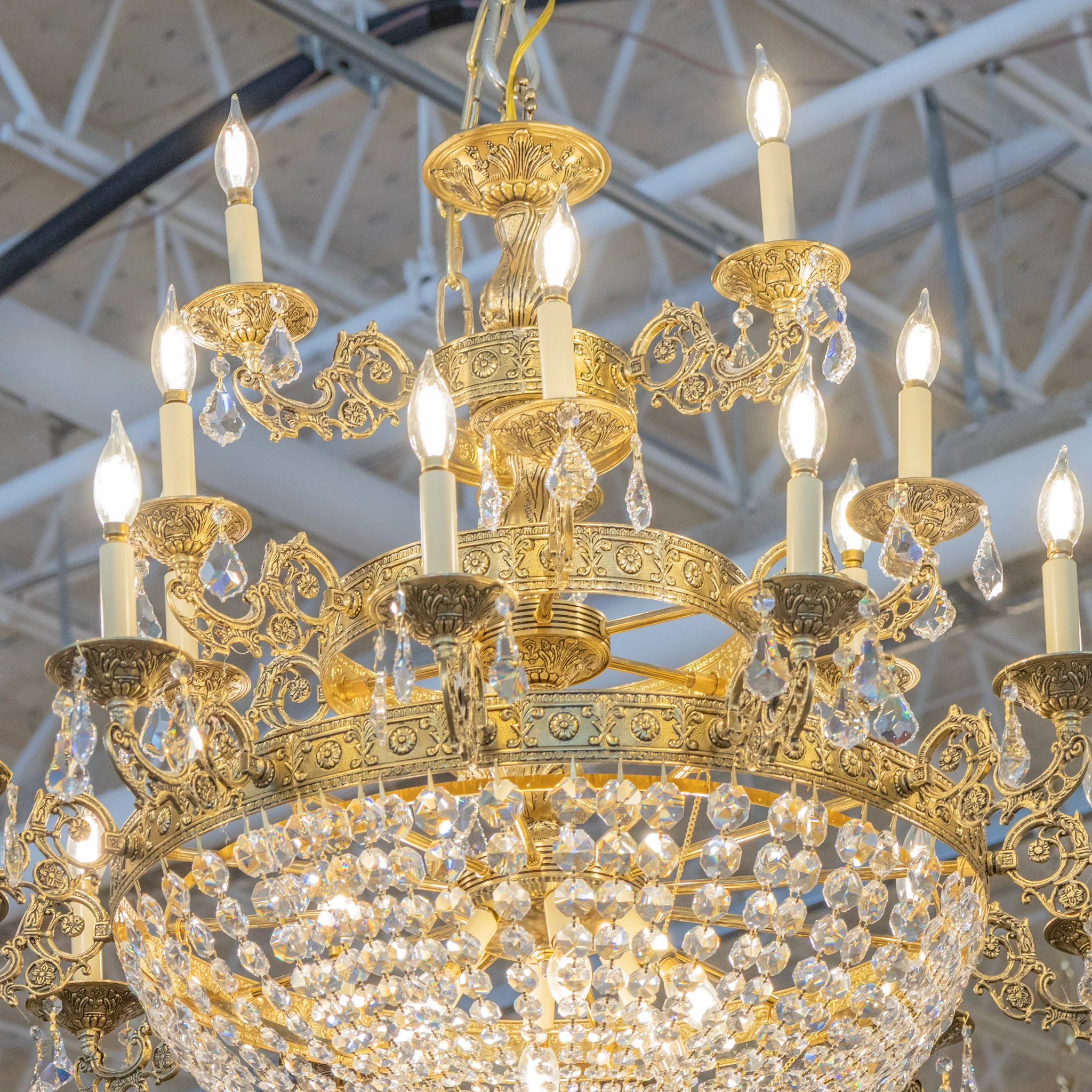 French Basket Brass Chandelier – Beaded Crystal & Ornate Frame - Image 4