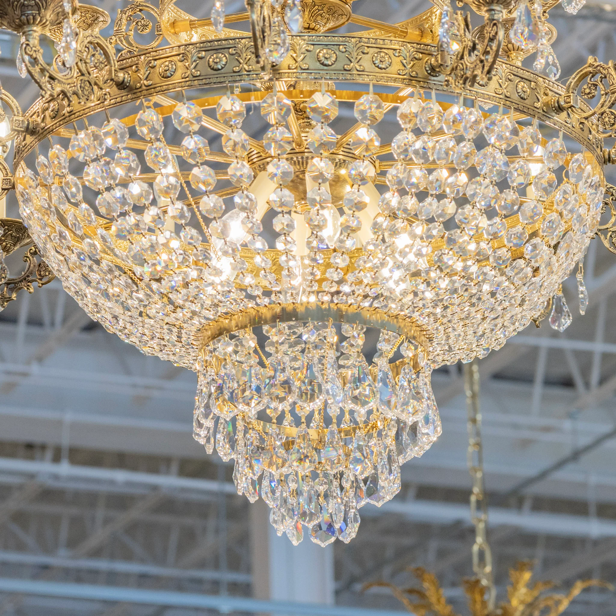 French Basket Brass Chandelier – Beaded Crystal & Ornate Frame - Image 5