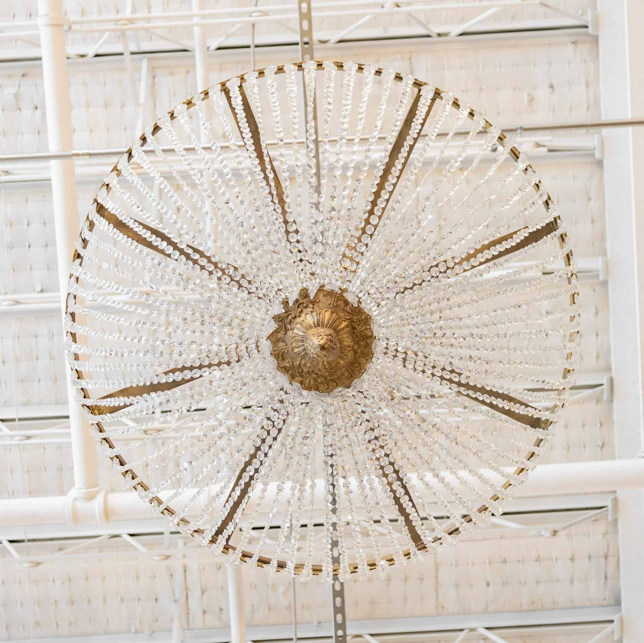 French Flush Mount Brass Chandelier – Square Crystal & Beaded Crystal - Image 5