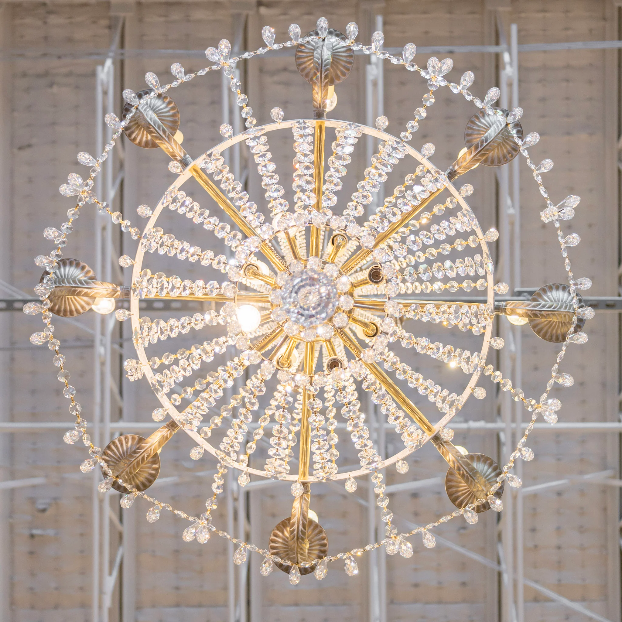 French Basket Gold & White Painted Brass Chandelier – Beaded Crystal & Icicle Drops - Image 8