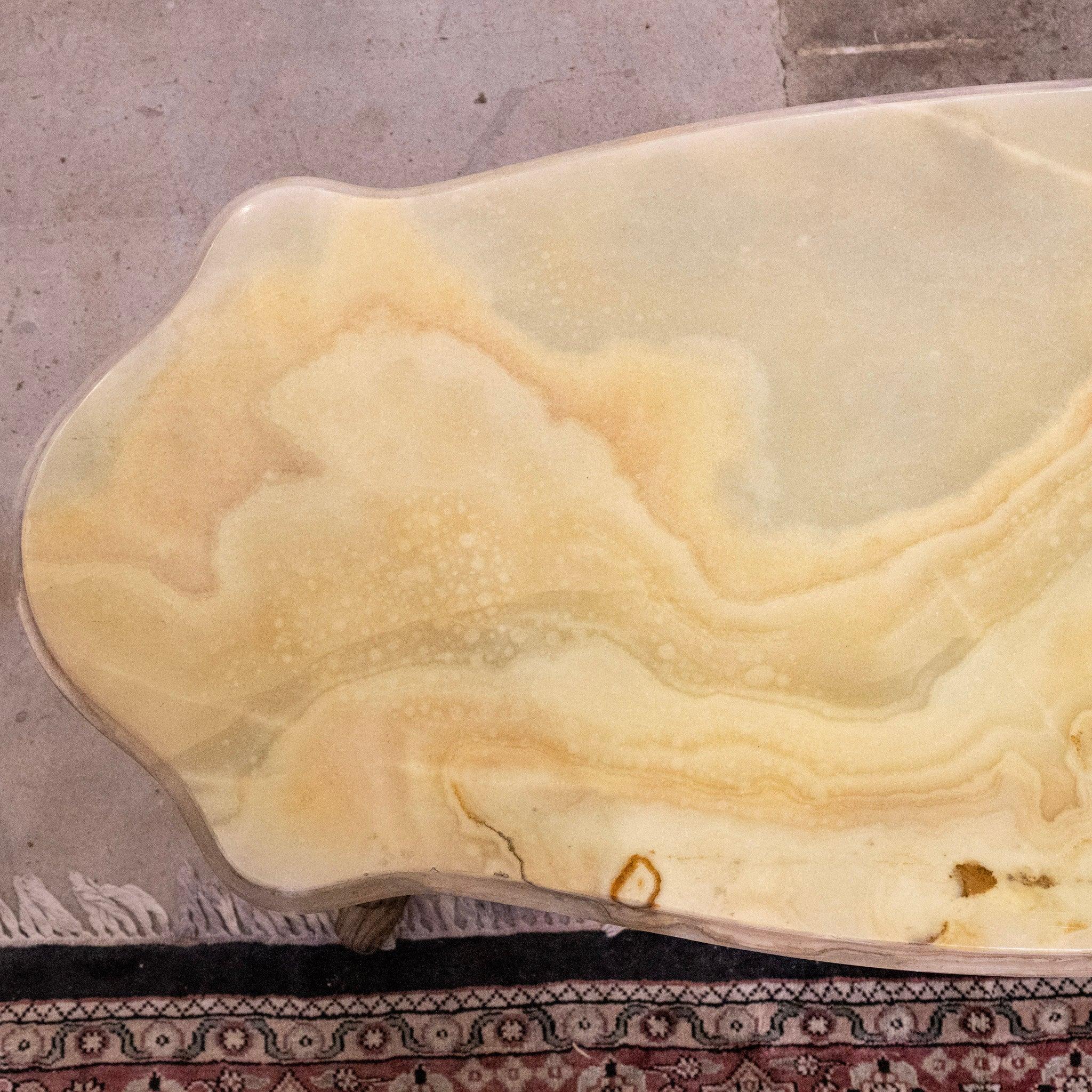 French Brass Coffee Table with Scalloped Trim – Green Onyx Top - Image 8