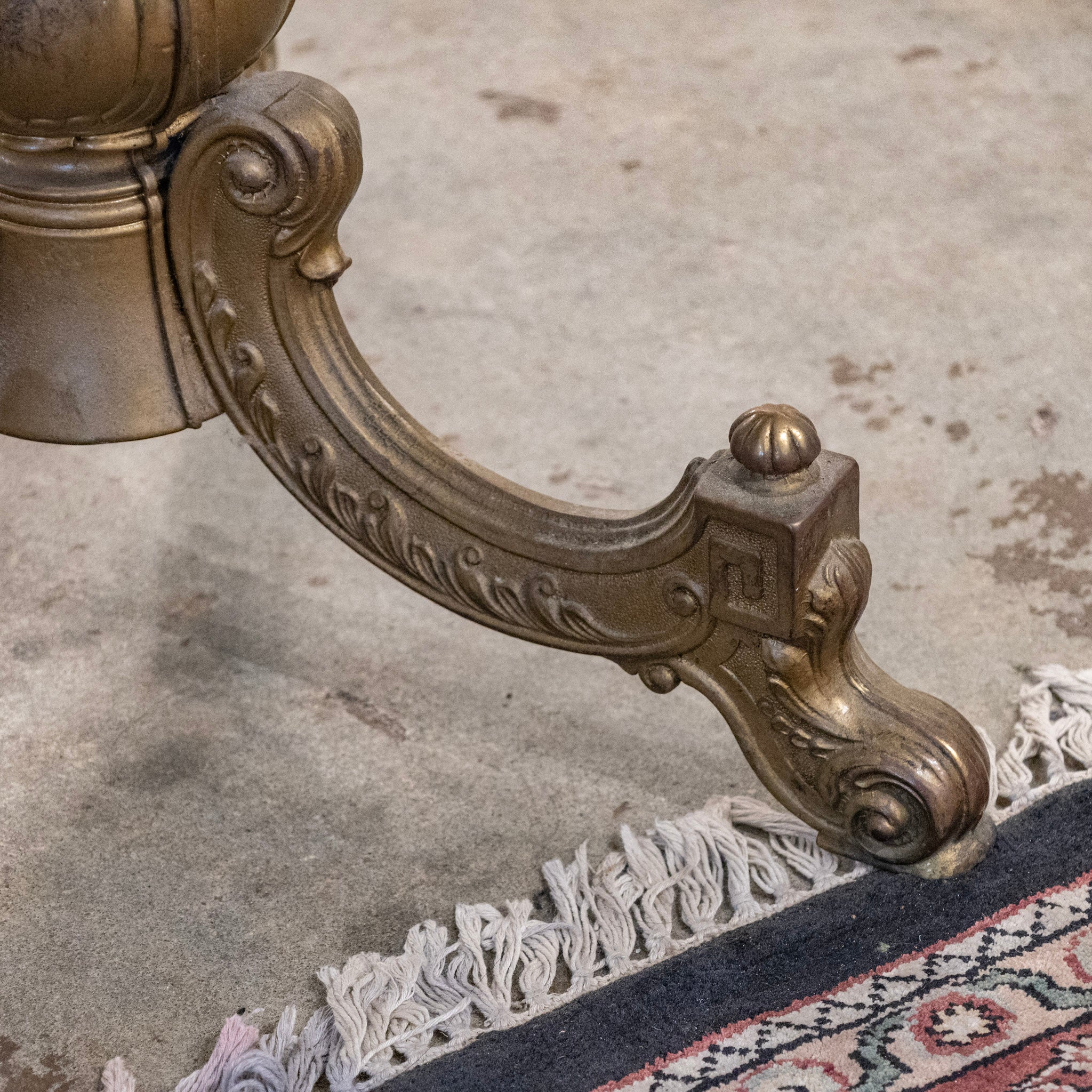 French Brass Coffee Table with Scalloped Trim – Green Onyx Top - Image 9