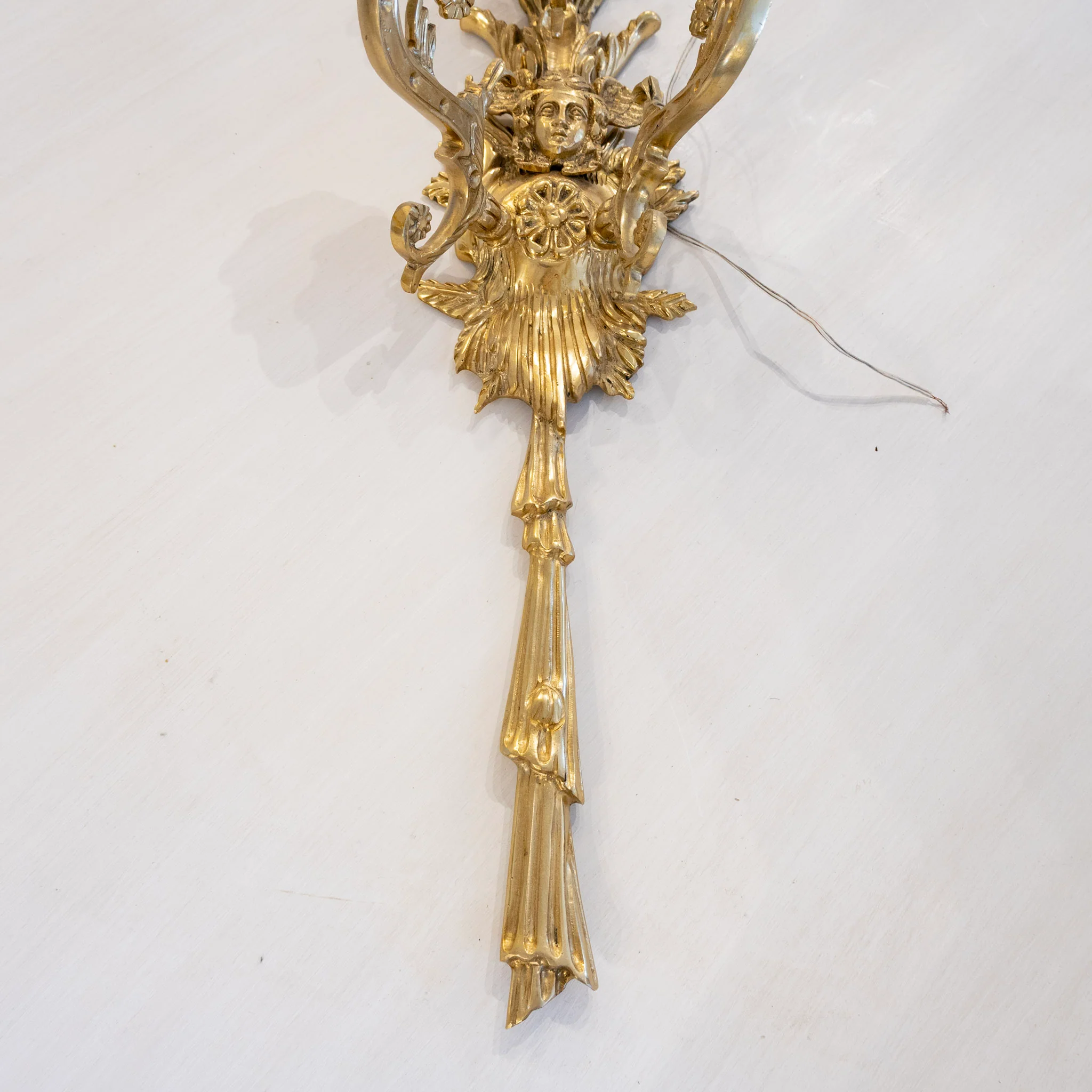 French Brass Large Wall Sconce - Scroll Arms & Empire Frame - Image 2
