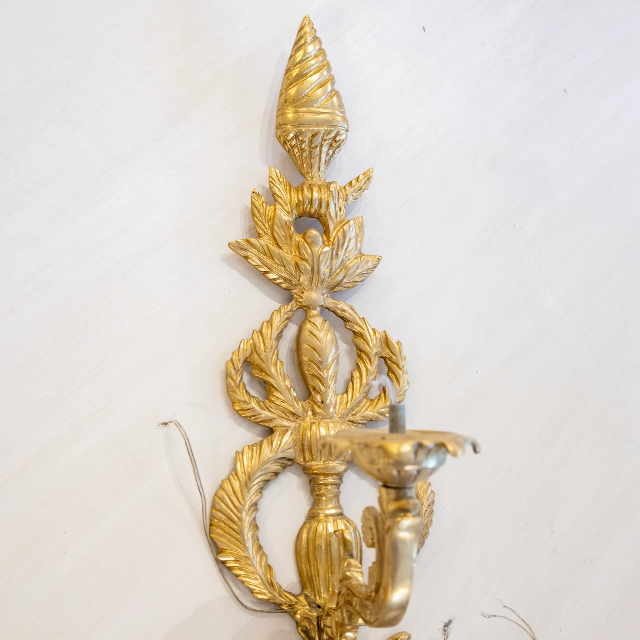 French Brass Large Wall Sconce - Scroll Arms & Empire Frame - Image 3
