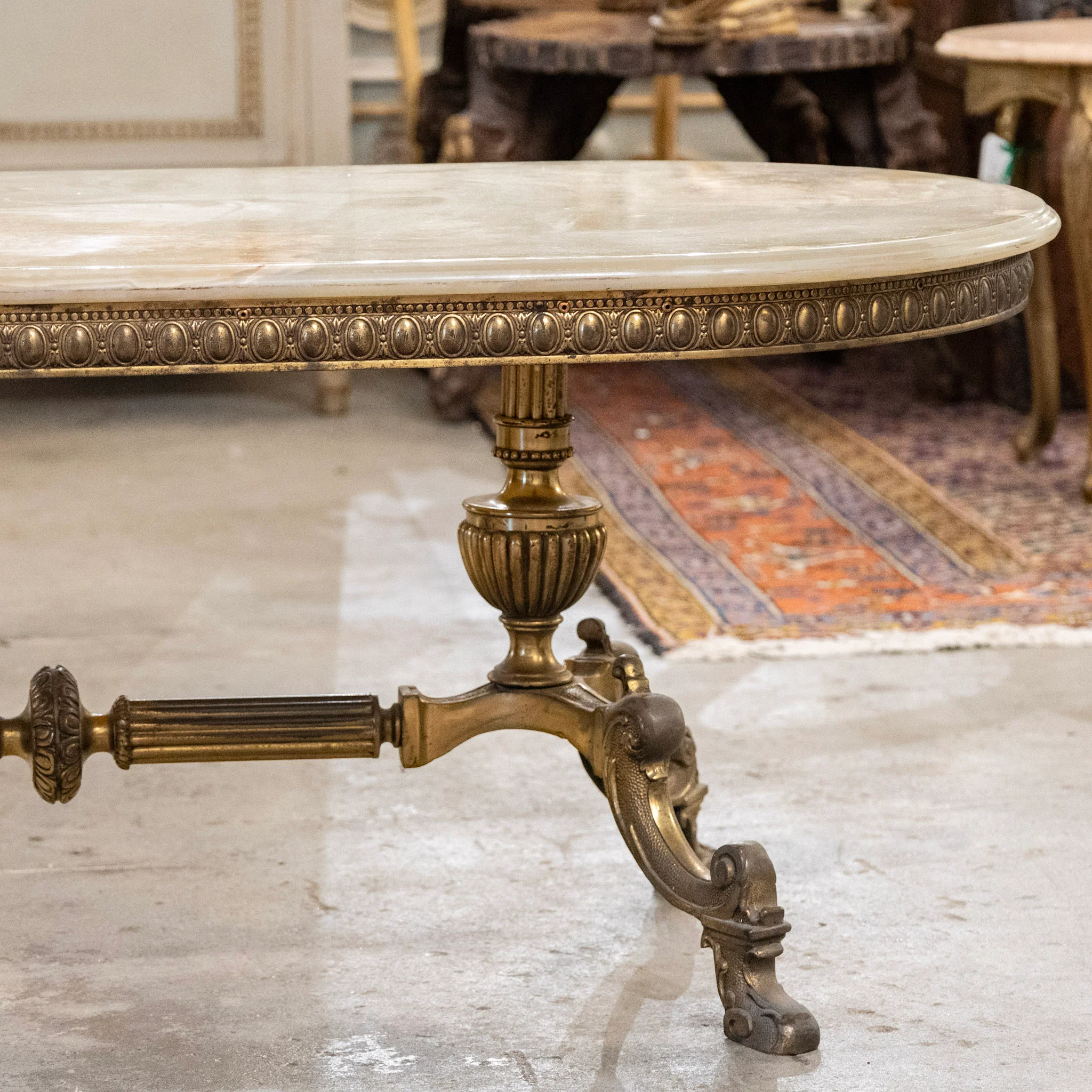 French Brass Oval Coffee Table – Green Onyx Top - Image 3