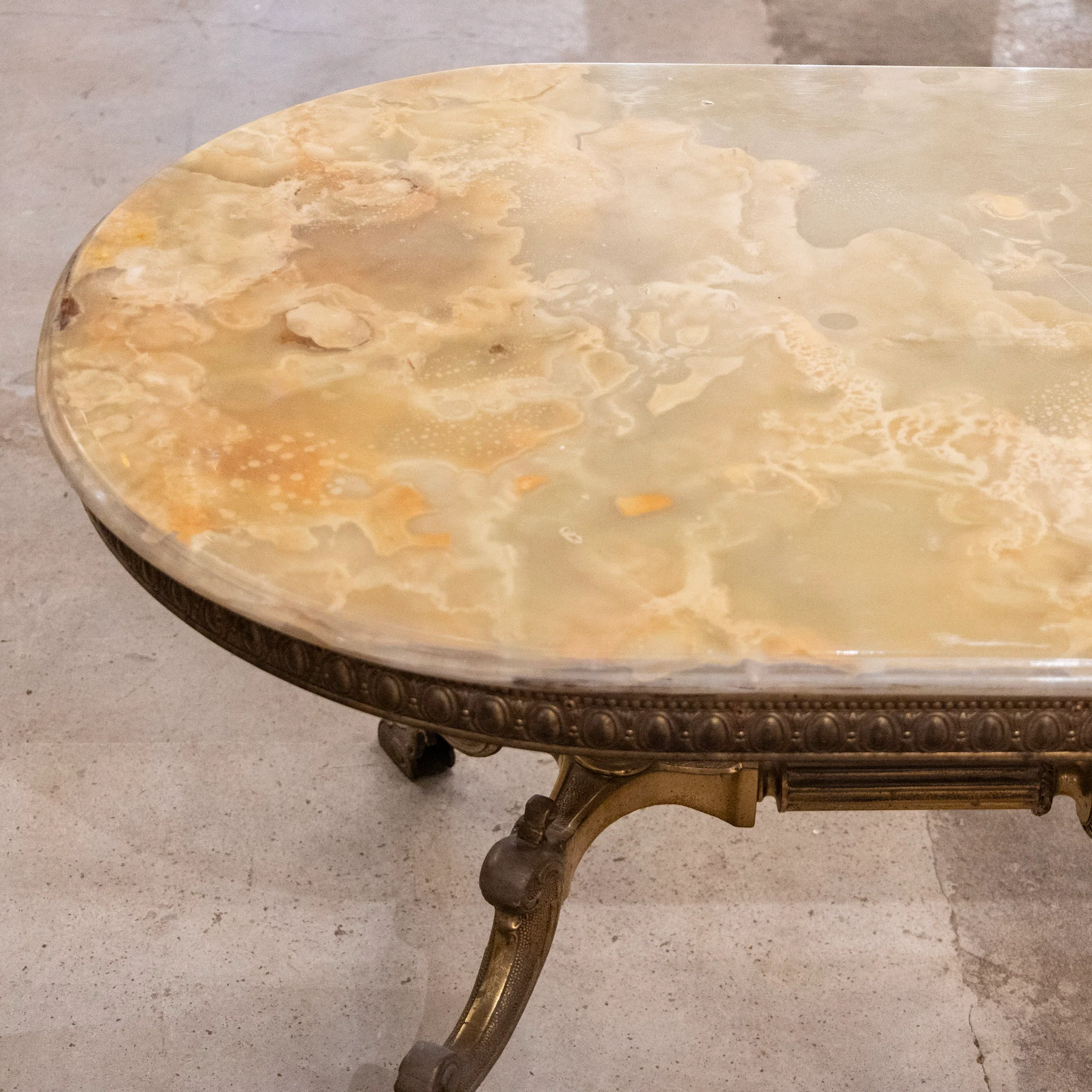 French Brass Oval Coffee Table – Green Onyx Top - Image 5