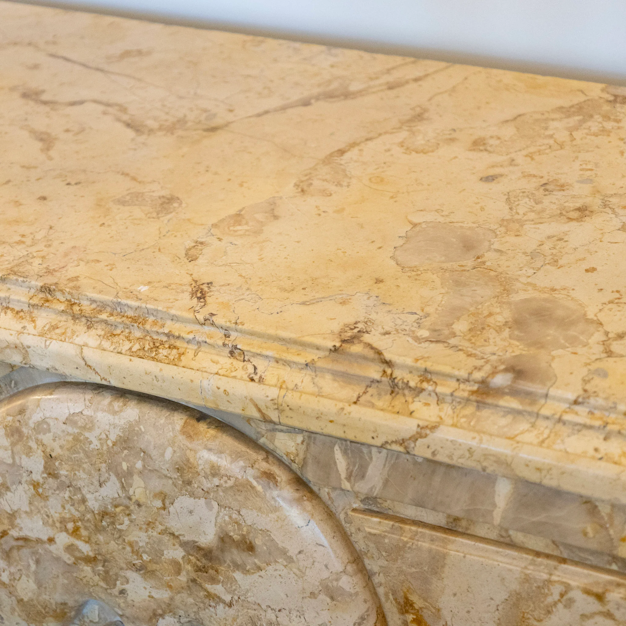 French Breccia Marble Fireplace Mantel – Carved Spade Apron - Image 8