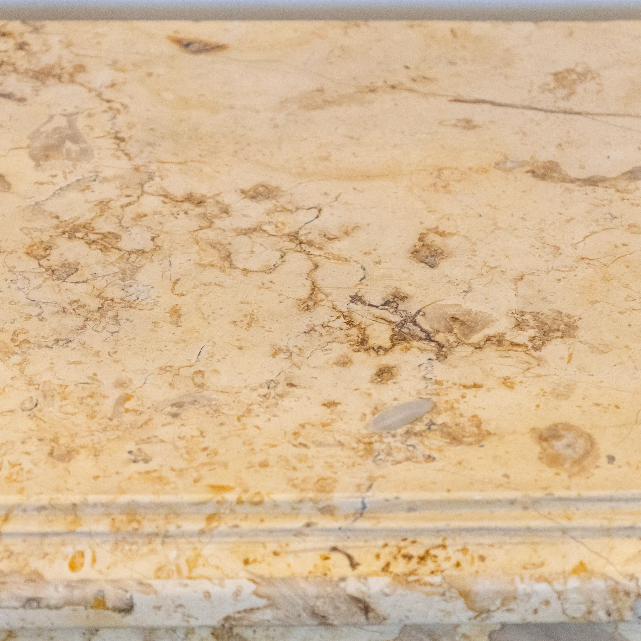 French Breccia Marble Fireplace Mantel – Carved Spade Apron - Image 9