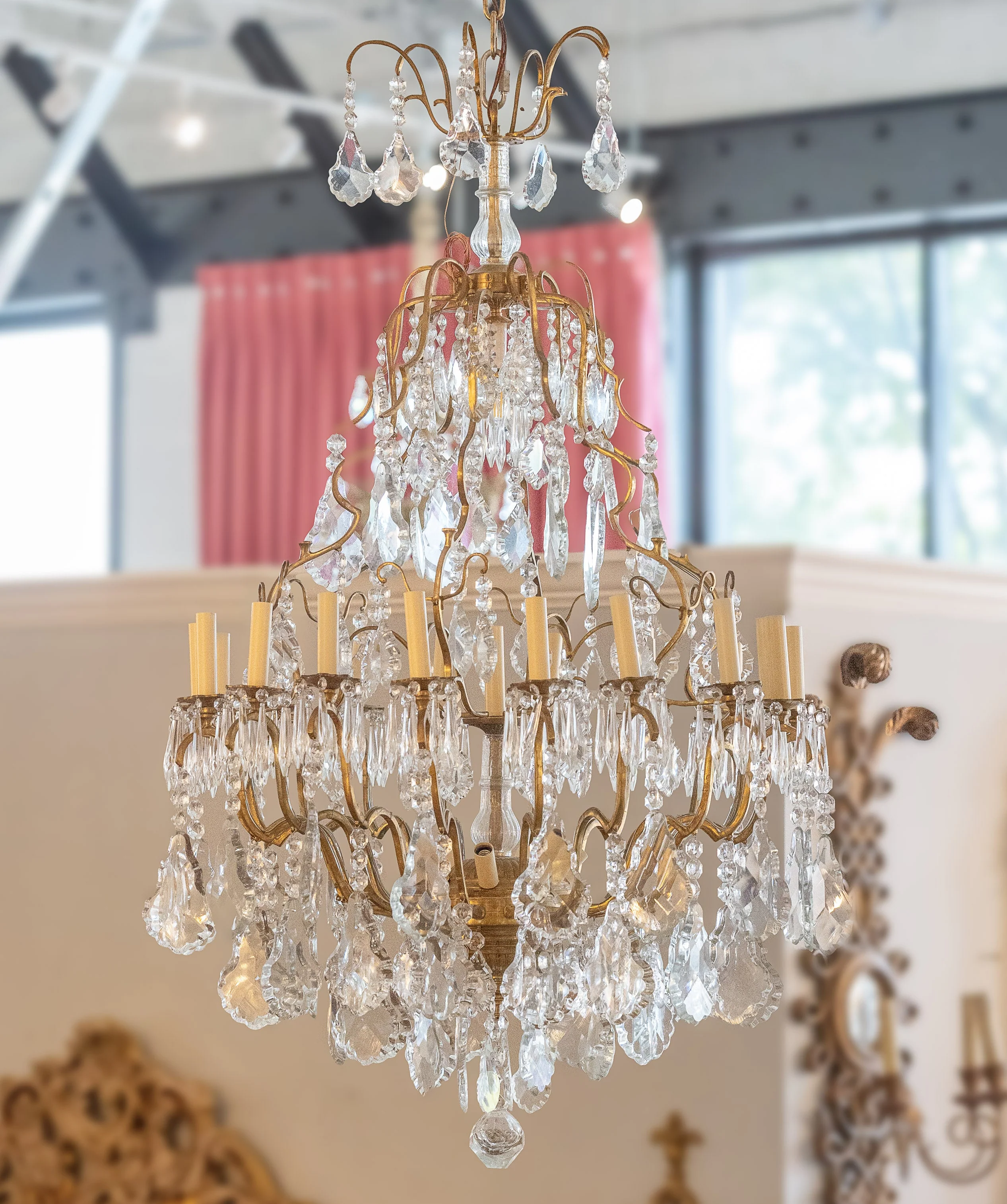 French Candelabra Chandelier – Gilded Brass Frame with Cascading Crystals