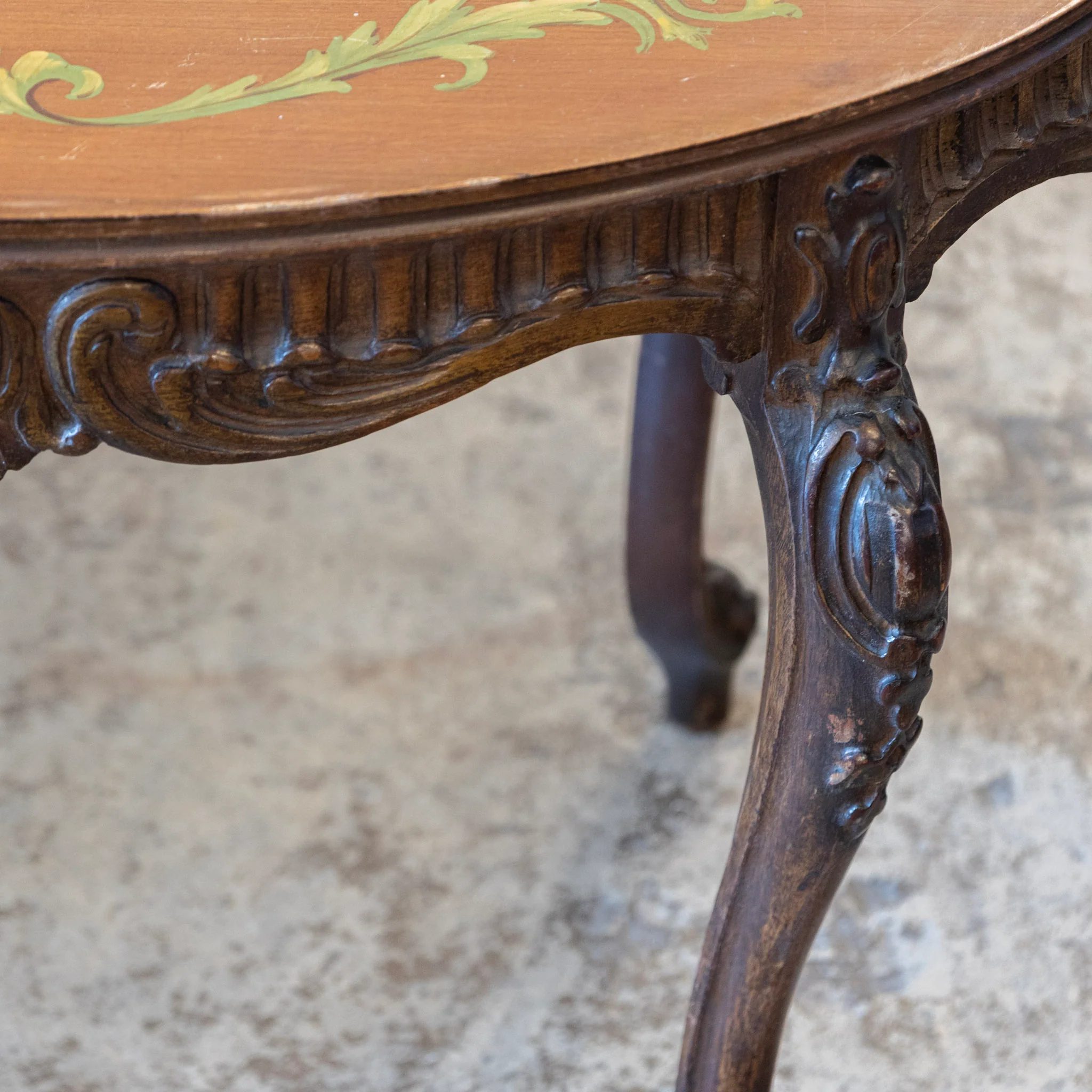 French Carved Side Table – Hand-Painted Inset Scene & Green Trim - Image 5