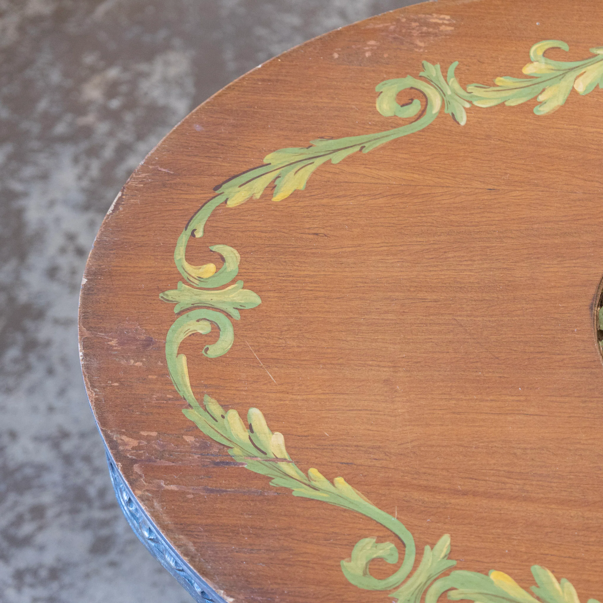French Carved Side Table – Hand-Painted Inset Scene & Green Trim - Image 7