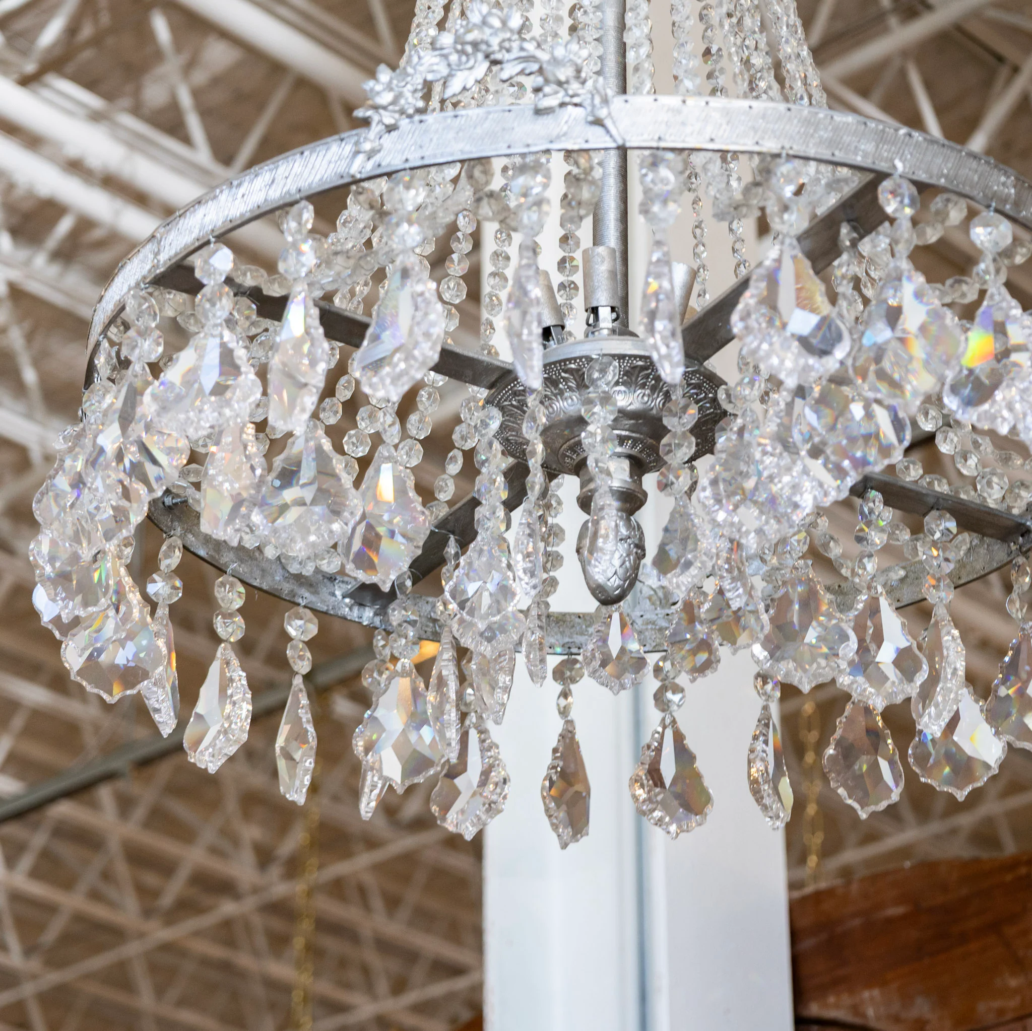 French Tiered Silver Chandelier – Ornate Crown & Crystal Drops - Image 3
