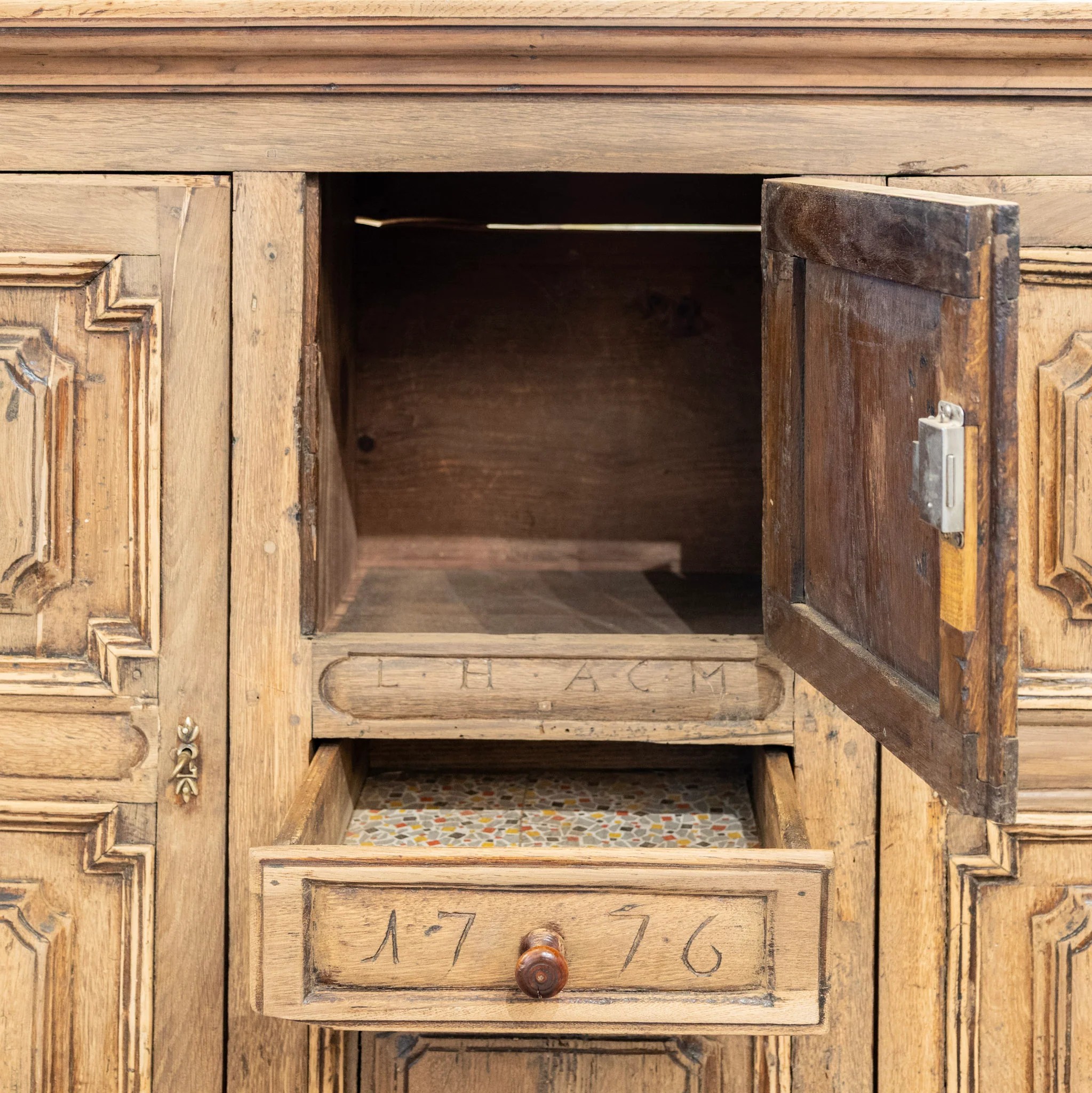 French Country 18th Century Geometric Sideboard – Dated 1776 - Image 11