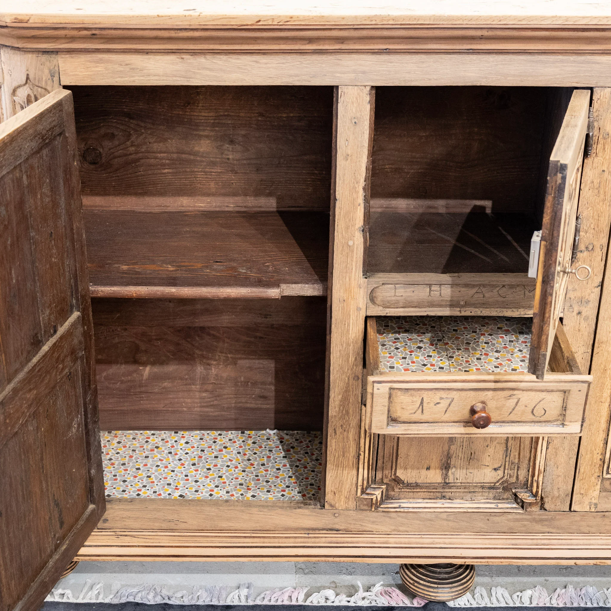 French Country 18th Century Geometric Sideboard – Dated 1776 - Image 12