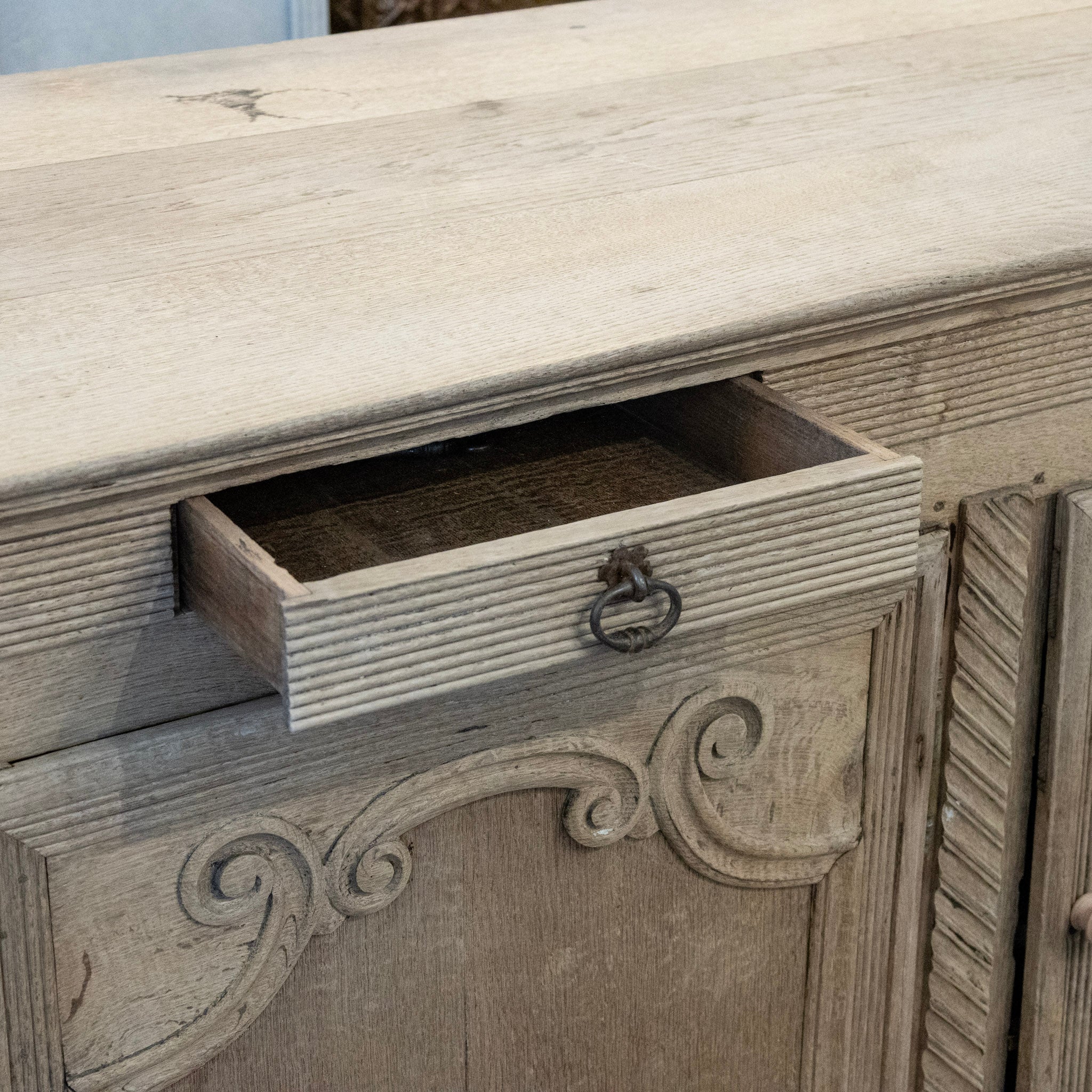 French Country Light Wood Sideboard – Carved & Reeded Trim - Image 10