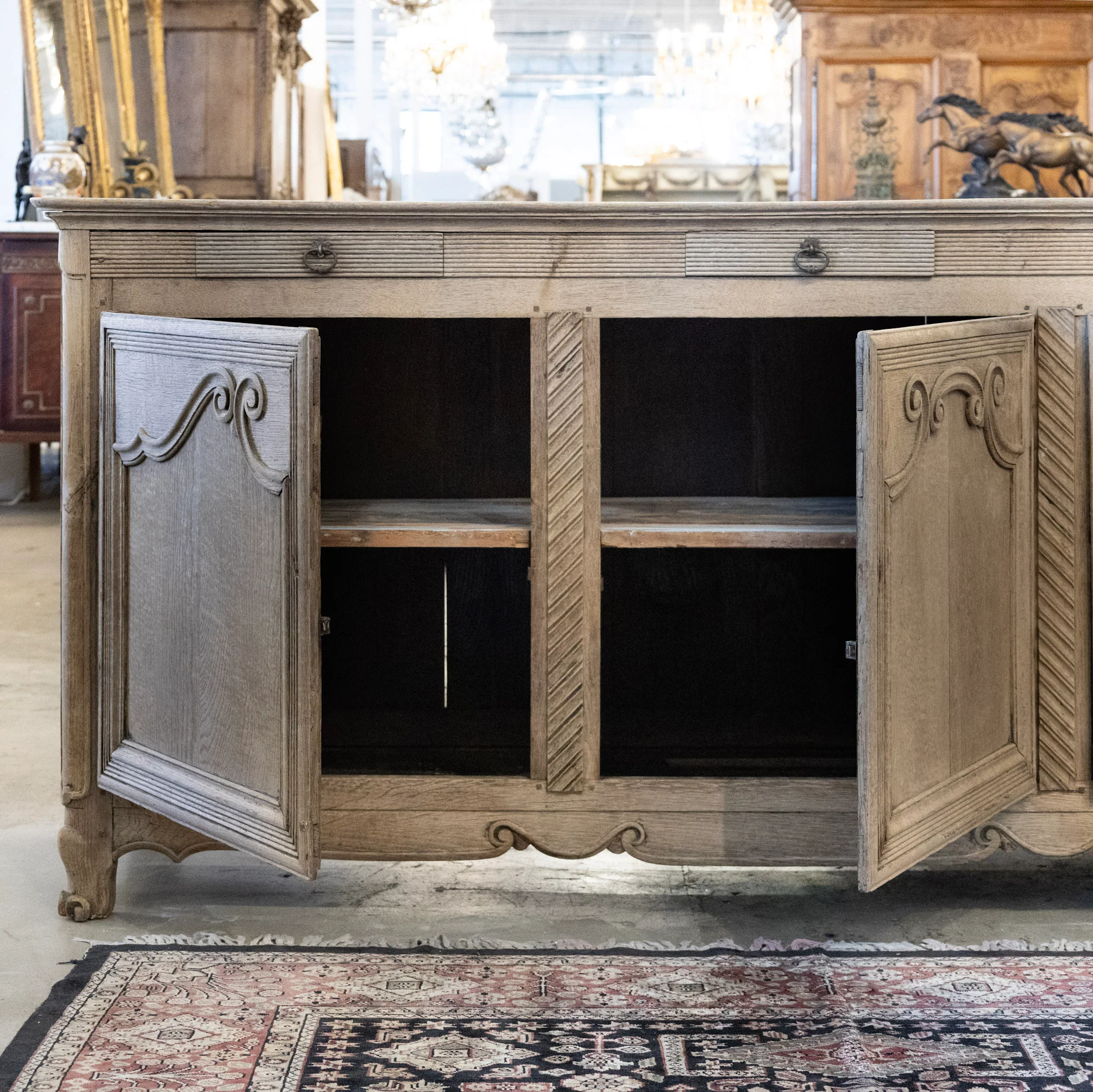 French Country Light Wood Sideboard – Carved & Reeded Trim - Image 4