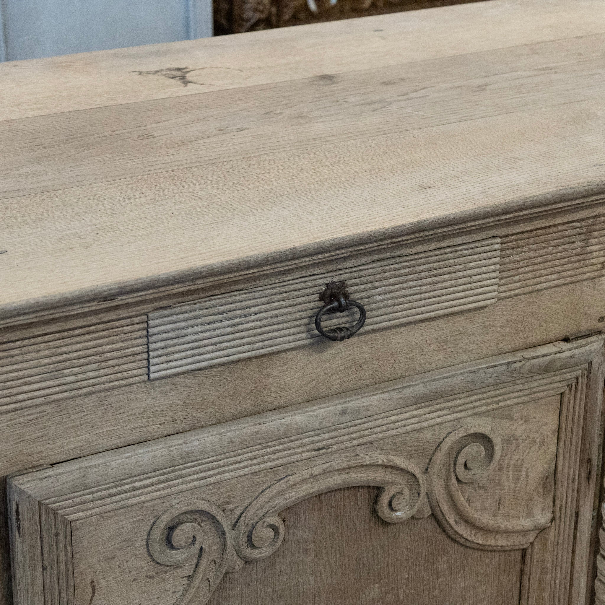 French Country Light Wood Sideboard – Carved & Reeded Trim - Image 9