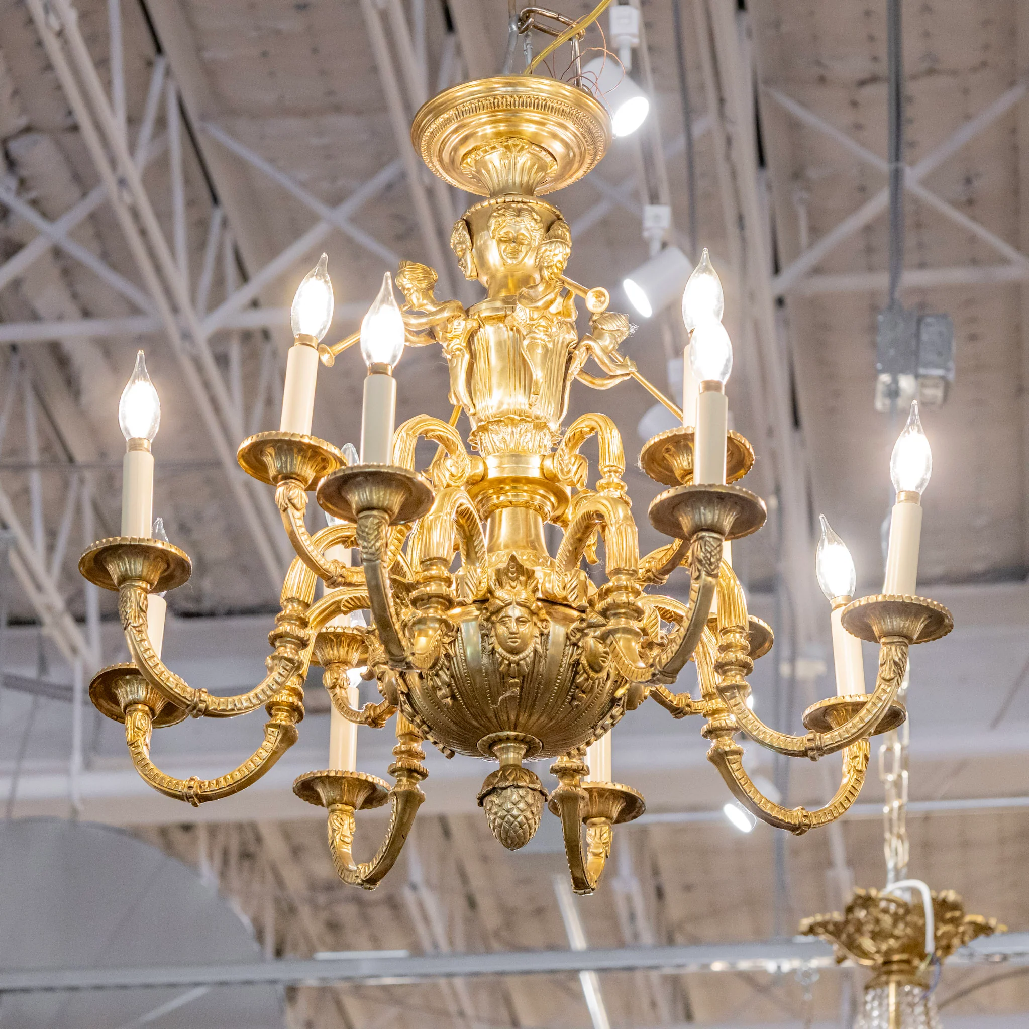 French Empire Candelabra Brass Chandelier – Ornate Frame