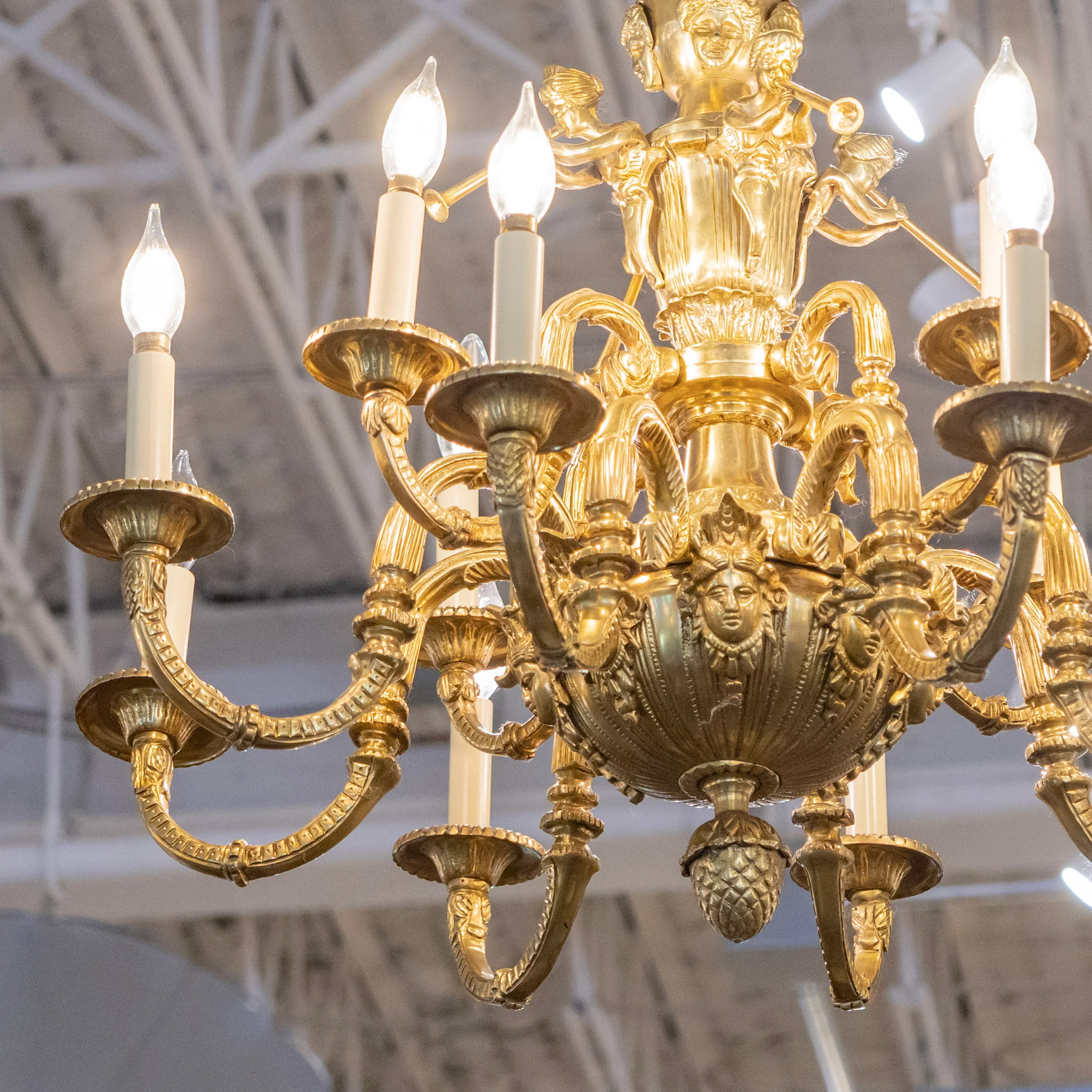 French Empire Candelabra Brass Chandelier – Ornate Frame - Image 2