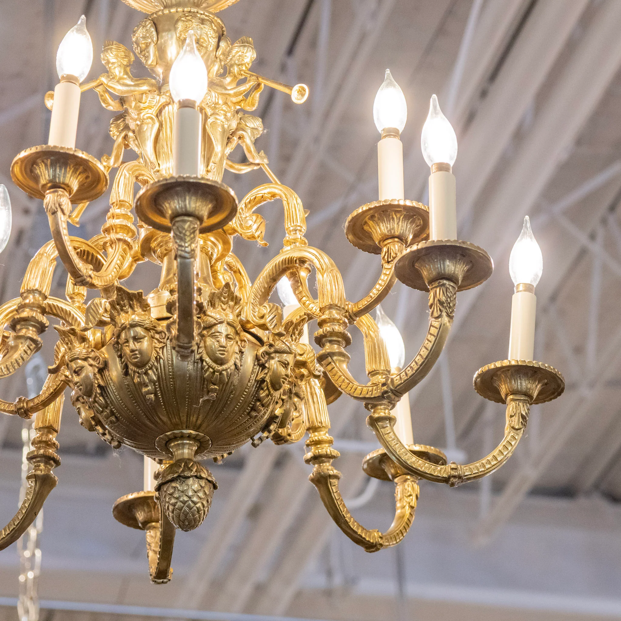 French Empire Candelabra Brass Chandelier – Ornate Frame - Image 3