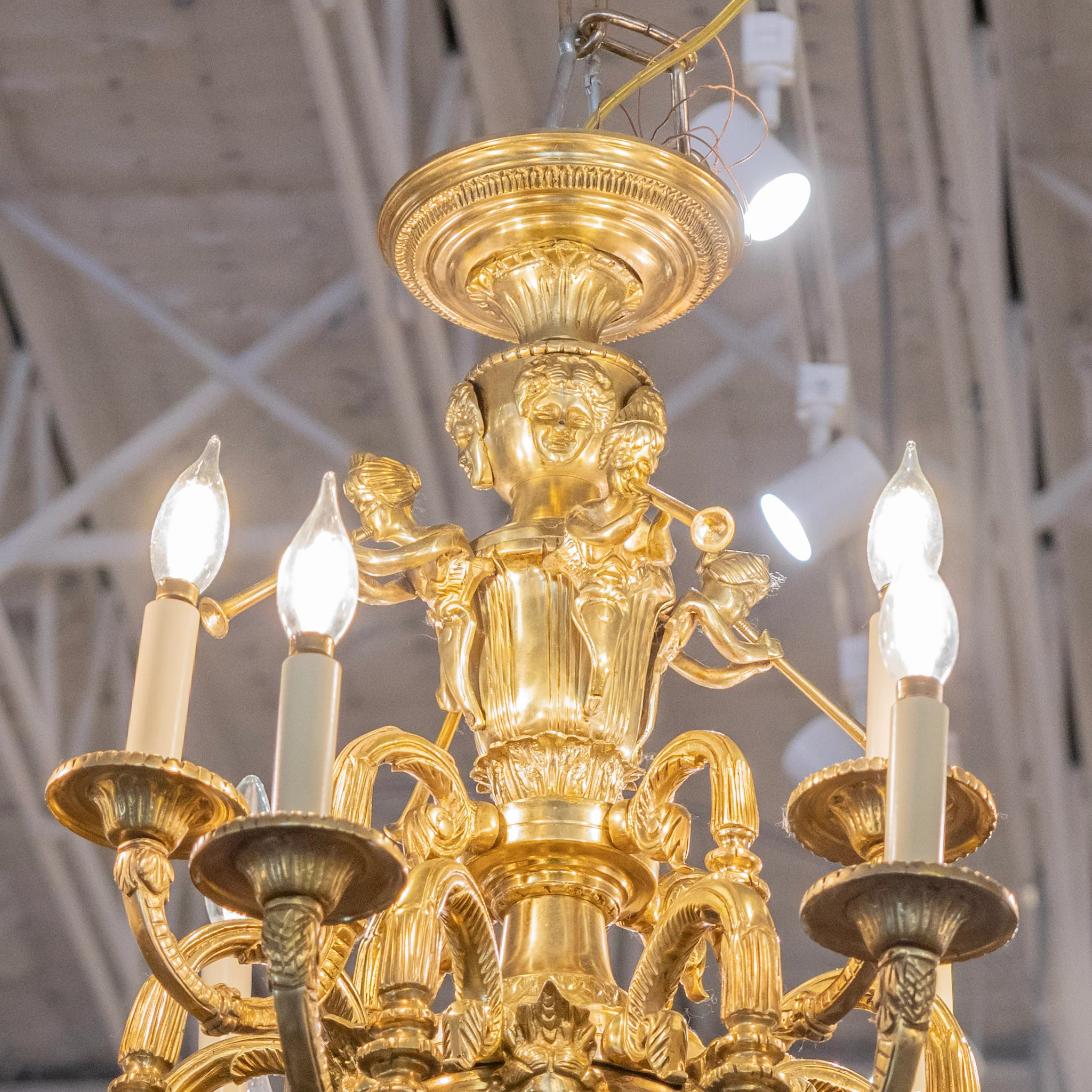 French Empire Candelabra Brass Chandelier – Ornate Frame - Image 4