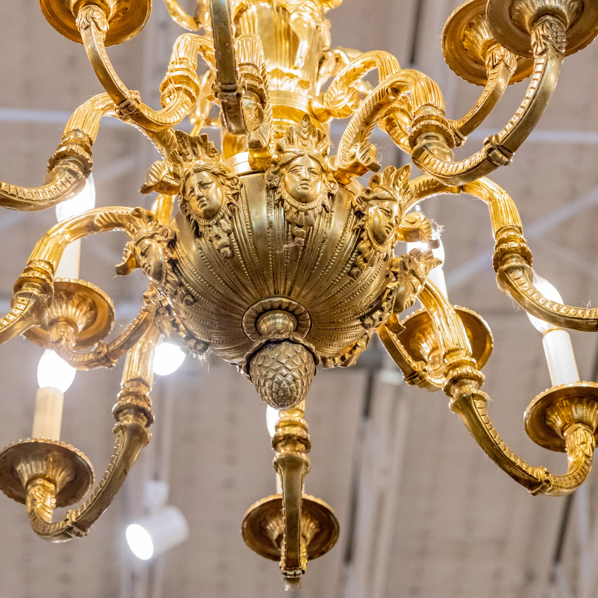French Empire Candelabra Brass Chandelier – Ornate Frame - Image 5