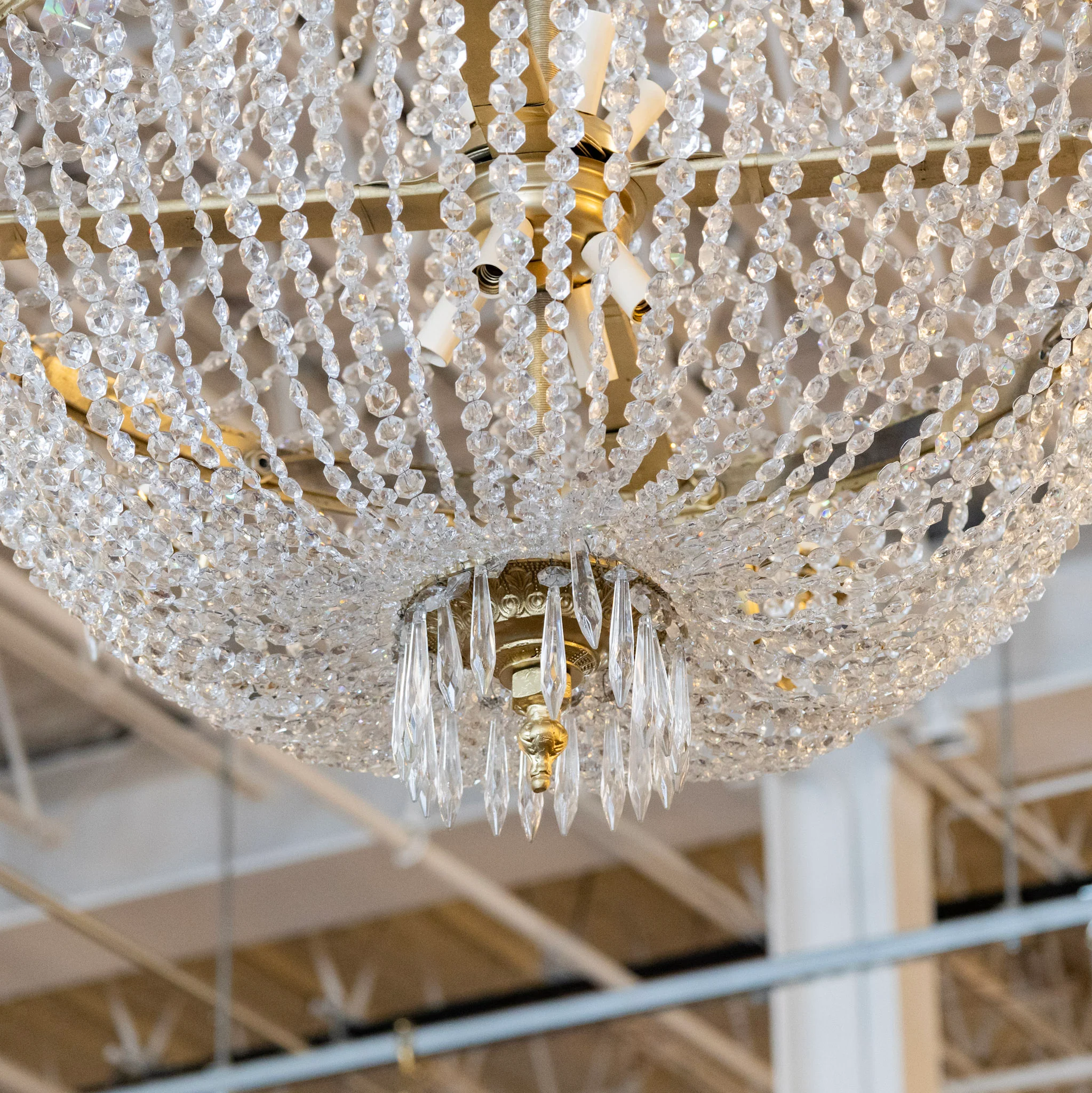 Grand Empire French Brass Basket Chandelier – Beaded Crystal & Icicle Drops - Image 4