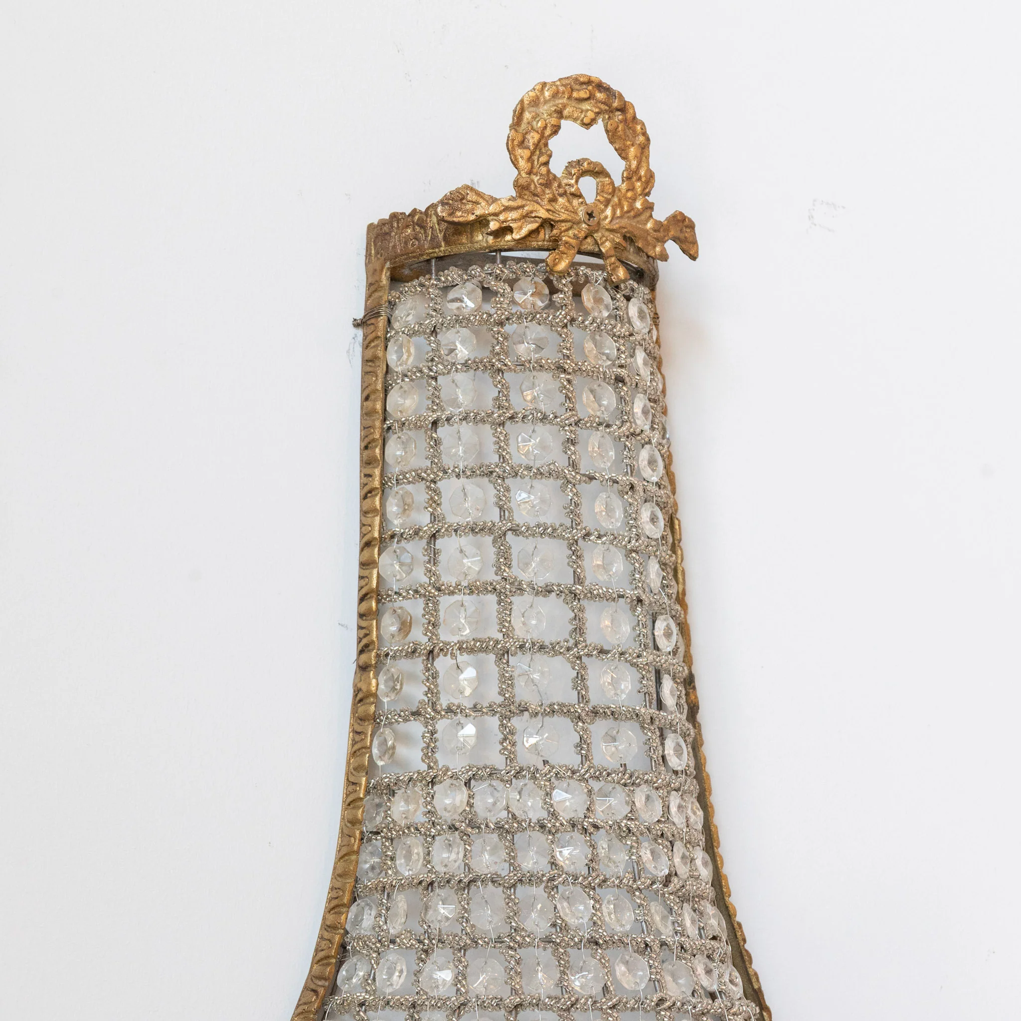 Pair of French Empire Crystal Basket Sconces – Gilded Bronze Trim - Image 3