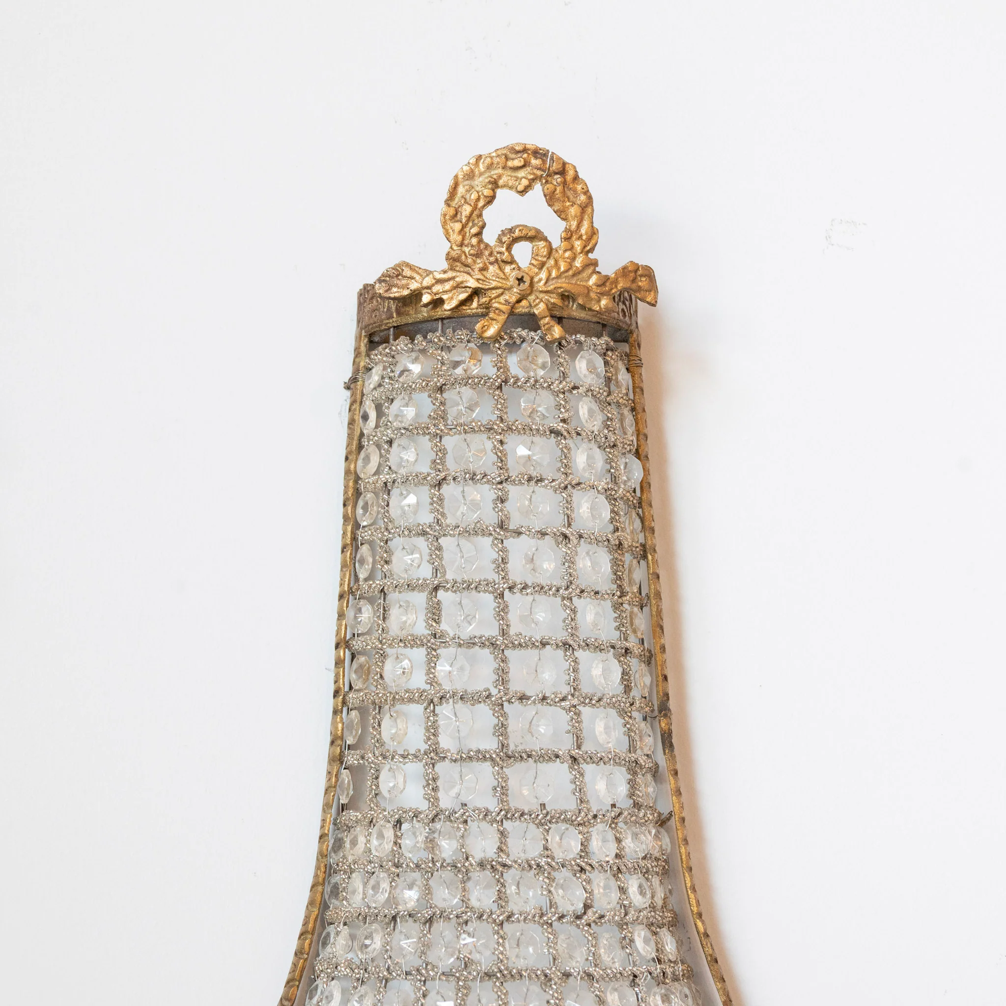 Pair of French Empire Crystal Basket Sconces – Gilded Bronze Trim - Image 4