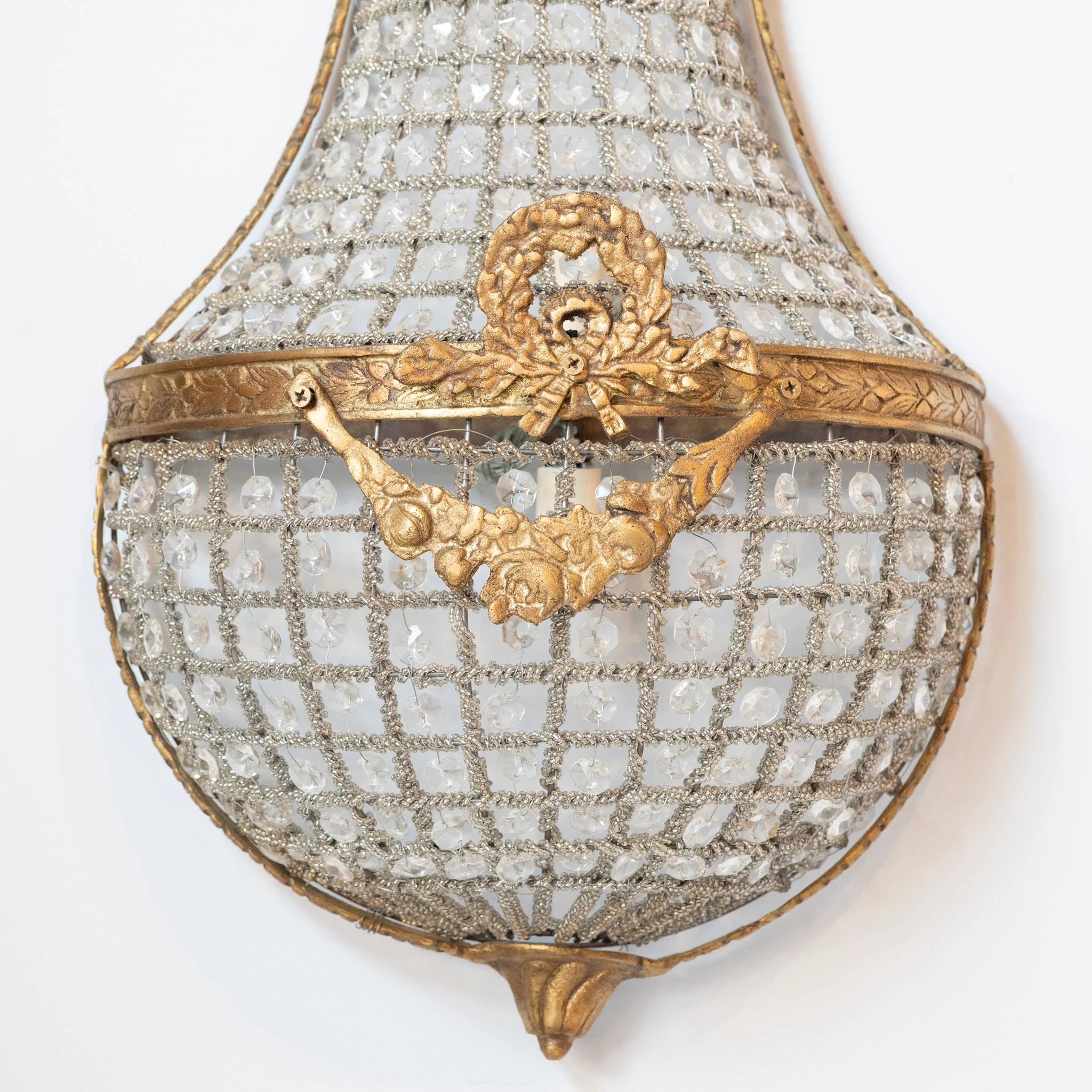 Pair of French Empire Crystal Basket Sconces – Gilded Bronze Trim - Image 5