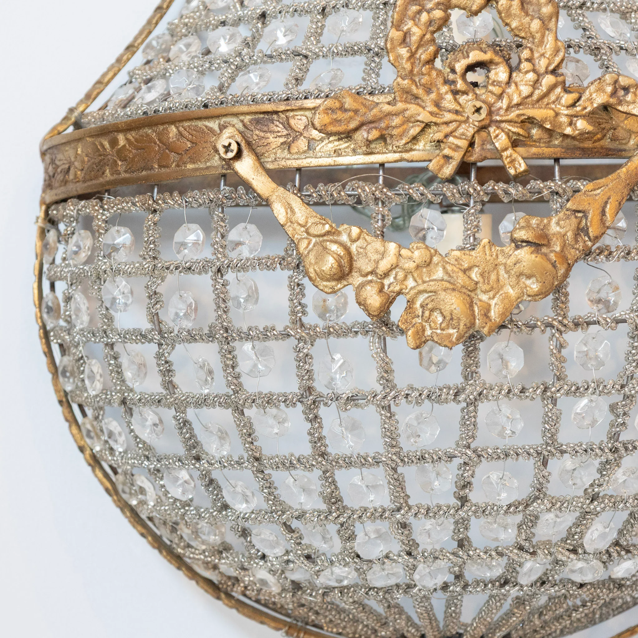 Pair of French Empire Crystal Basket Sconces – Gilded Bronze Trim - Image 7