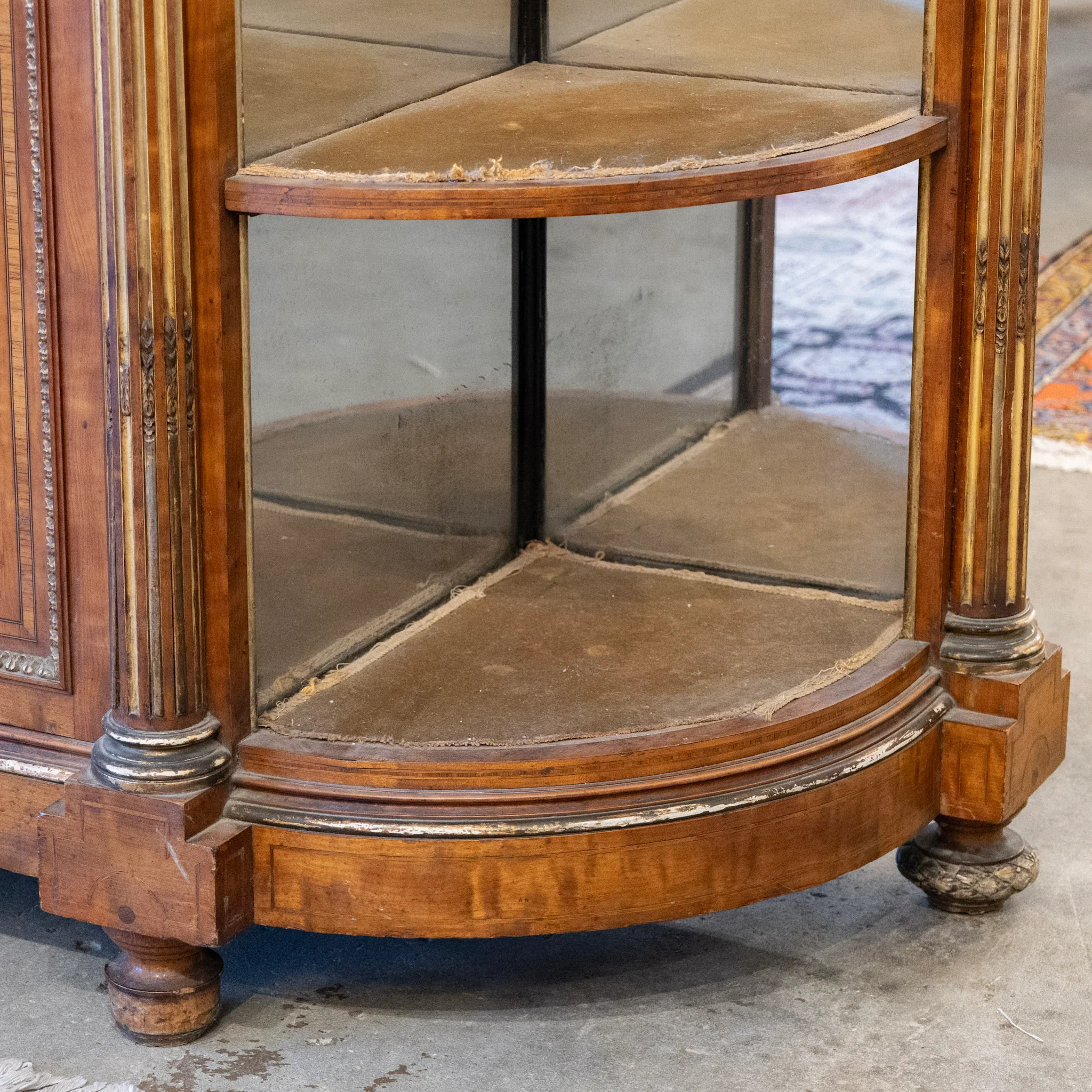 French Empire Demilune Sideboard – Neoclassical Medallions & Curved Mirror Shelves - Image 13