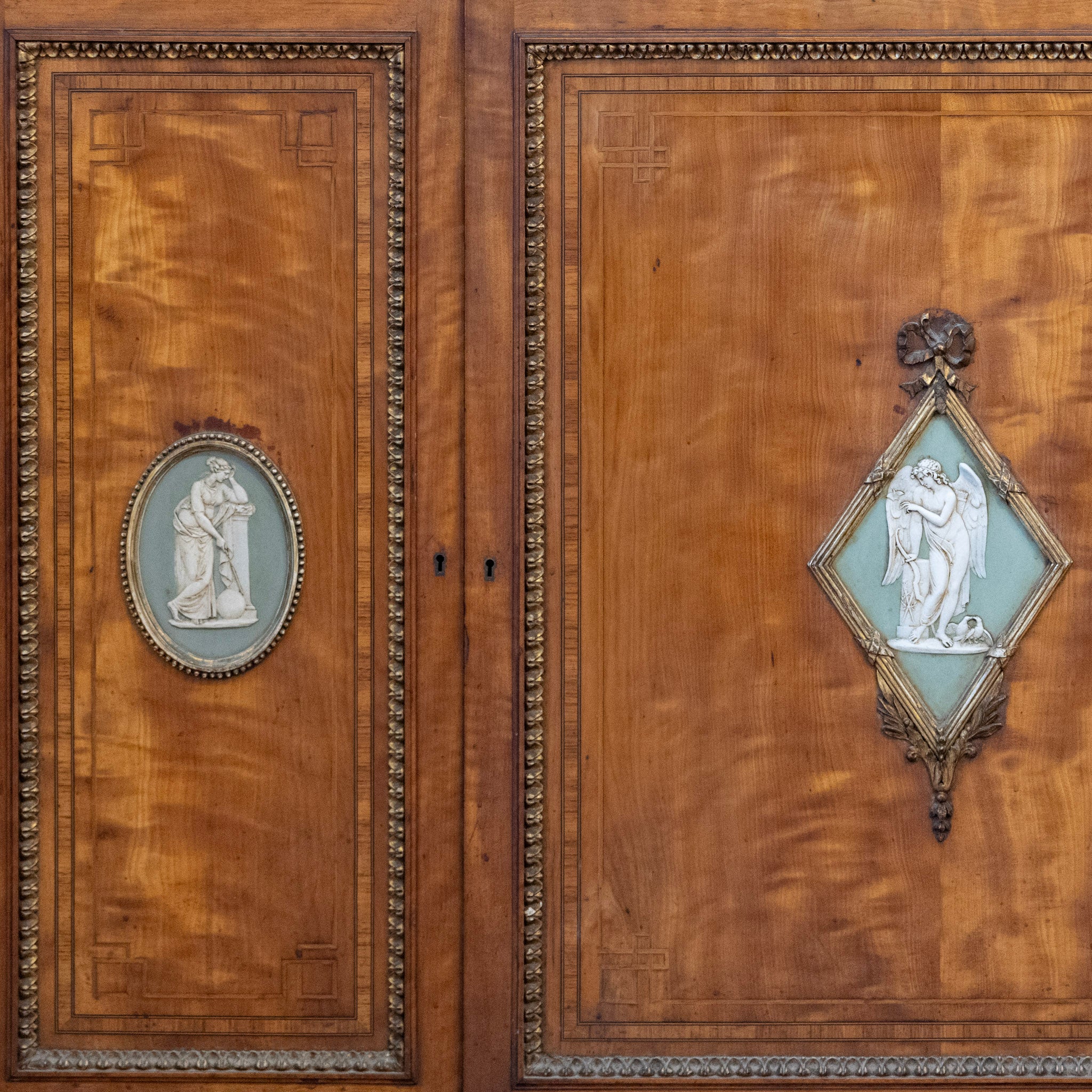 French Empire Demilune Sideboard – Neoclassical Medallions & Curved Mirror Shelves - Image 15