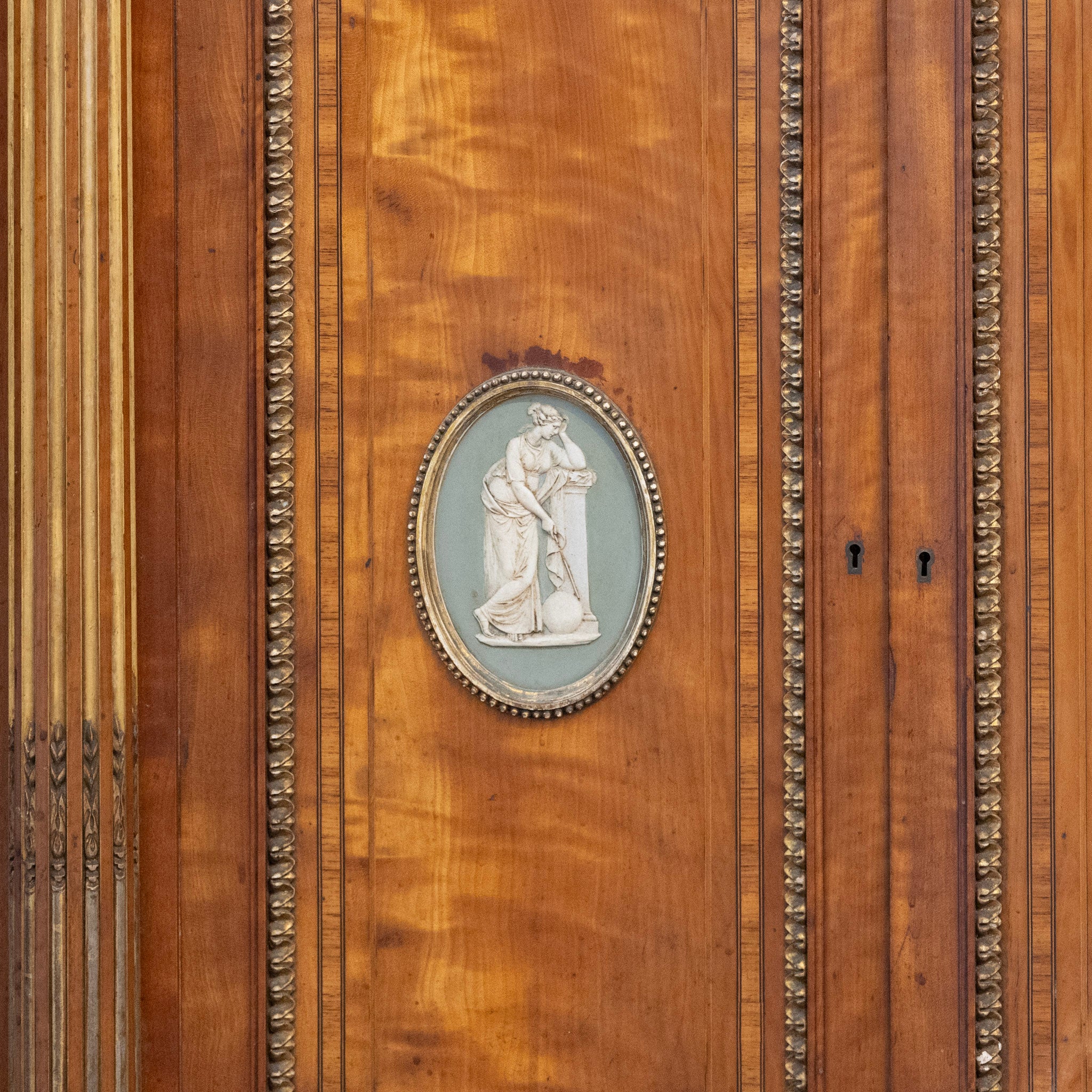 French Empire Demilune Sideboard – Neoclassical Medallions & Curved Mirror Shelves - Image 16