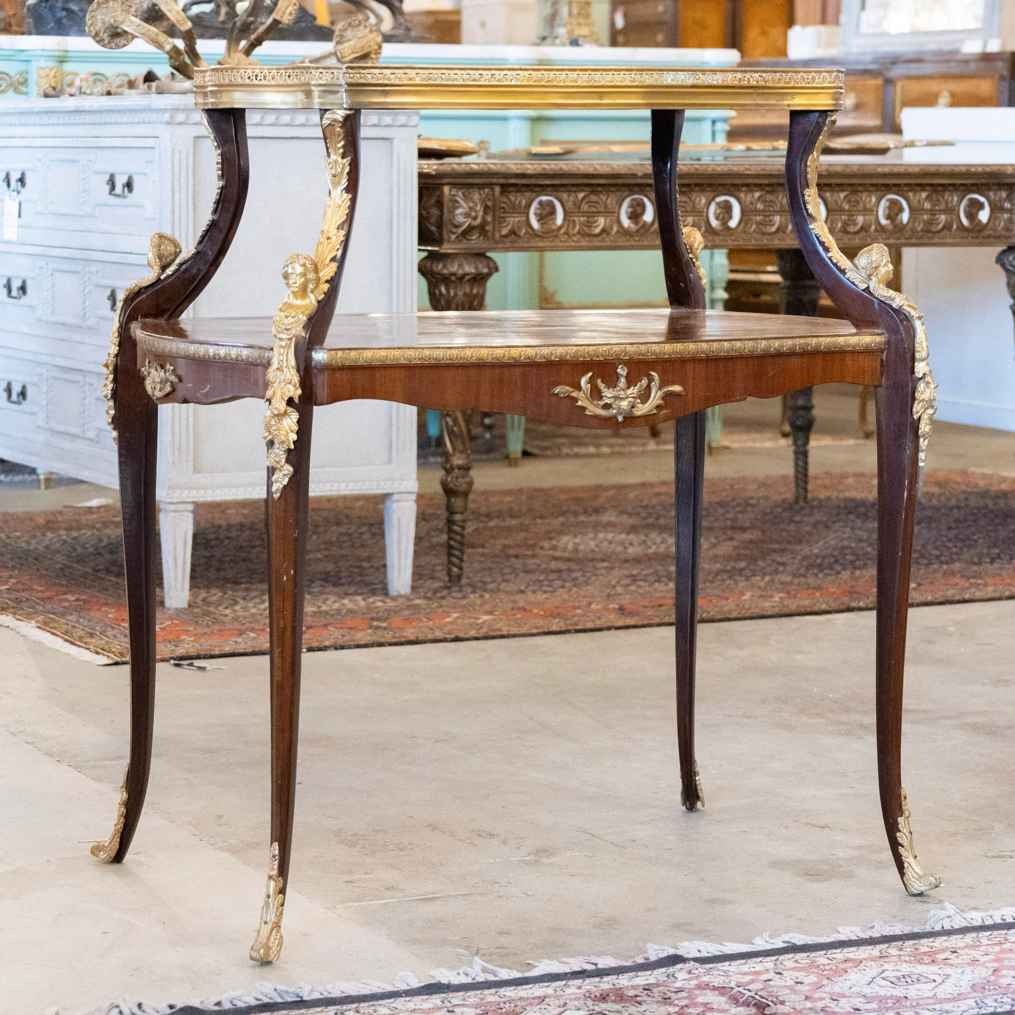 French Empire Side Table – Checkered Wood Inlay & Ormolu Mounts