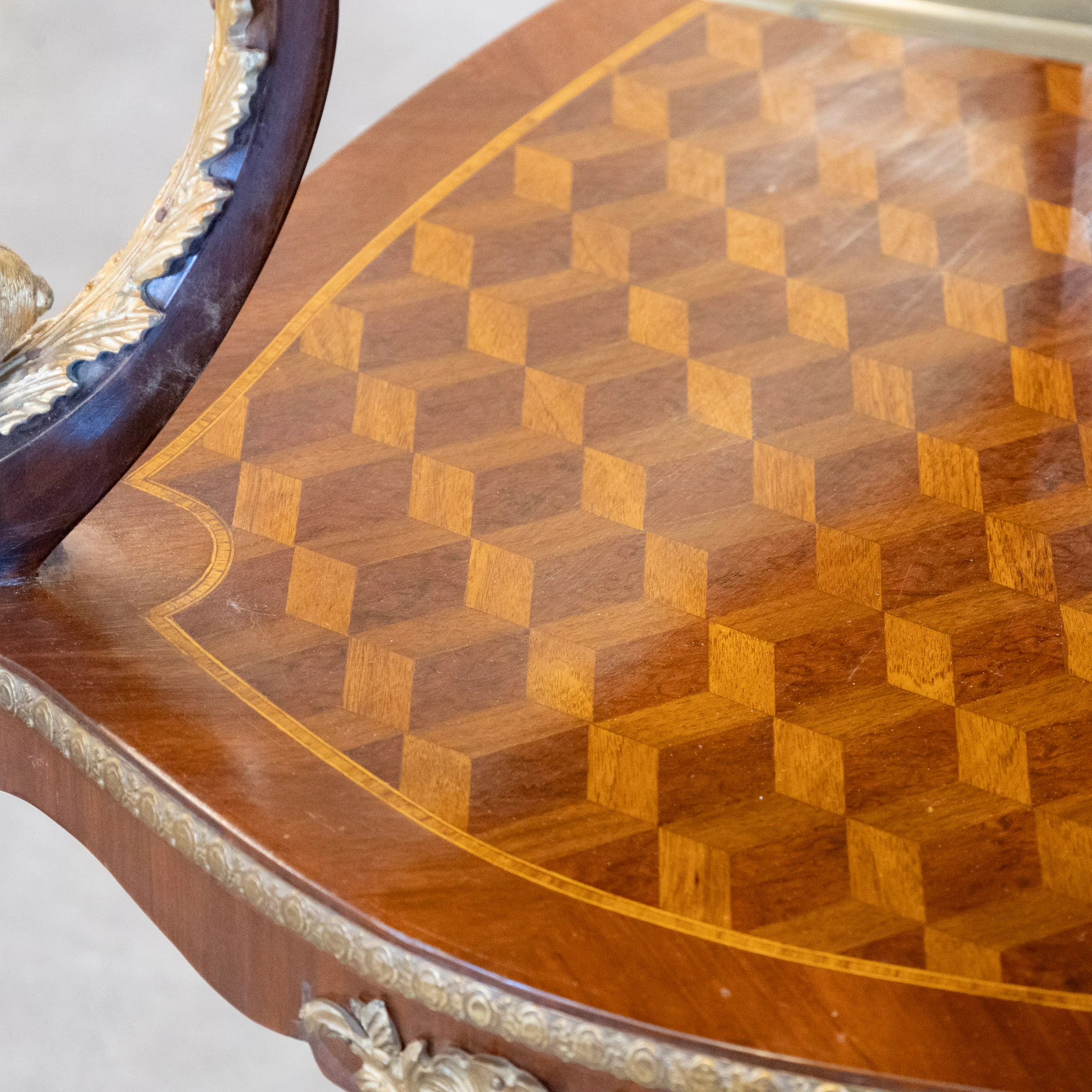 French Empire Side Table – Checkered Wood Inlay & Ormolu Mounts - Image 10