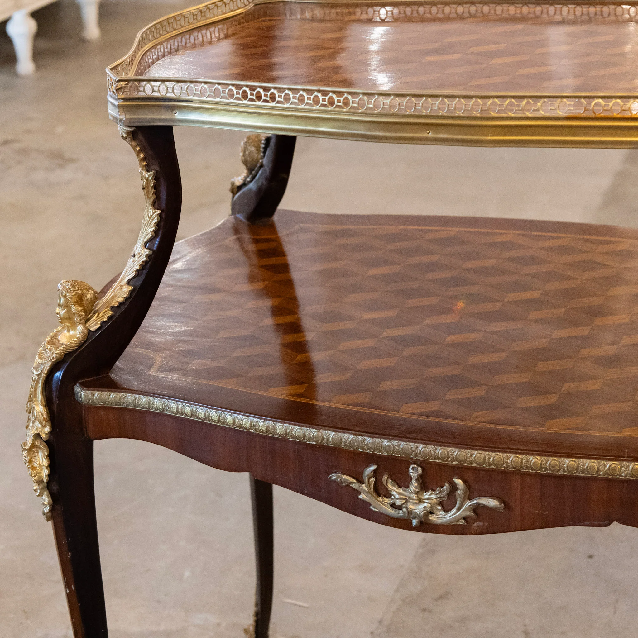 French Empire Side Table – Checkered Wood Inlay & Ormolu Mounts - Image 12
