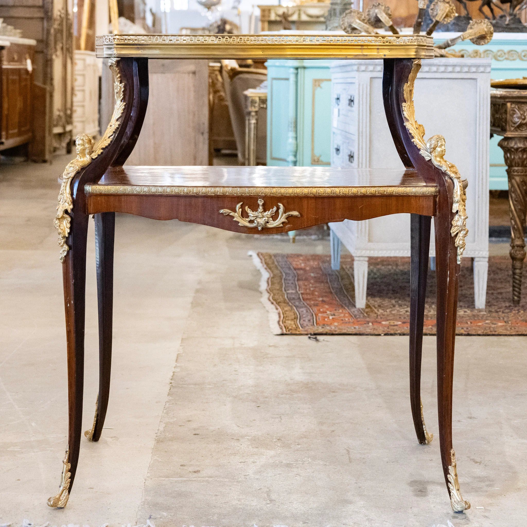 French Empire Side Table – Checkered Wood Inlay & Ormolu Mounts - Image 2